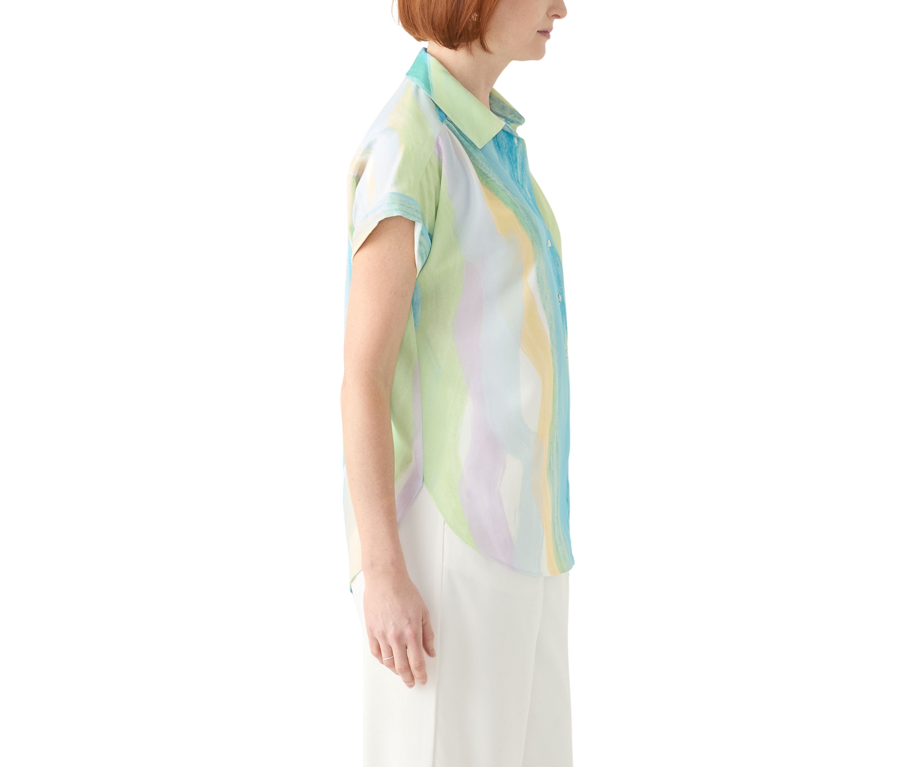 Womens Printed Short Sleeve Button Front Shirt