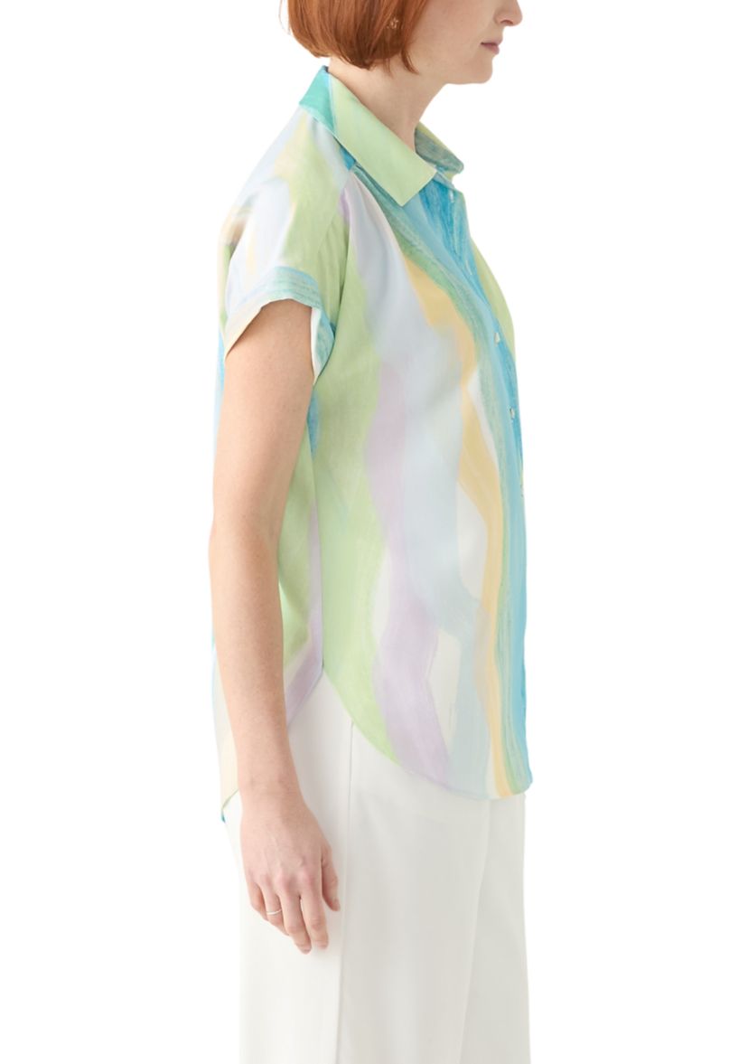 Womens Printed Short Sleeve Button Front Shirt