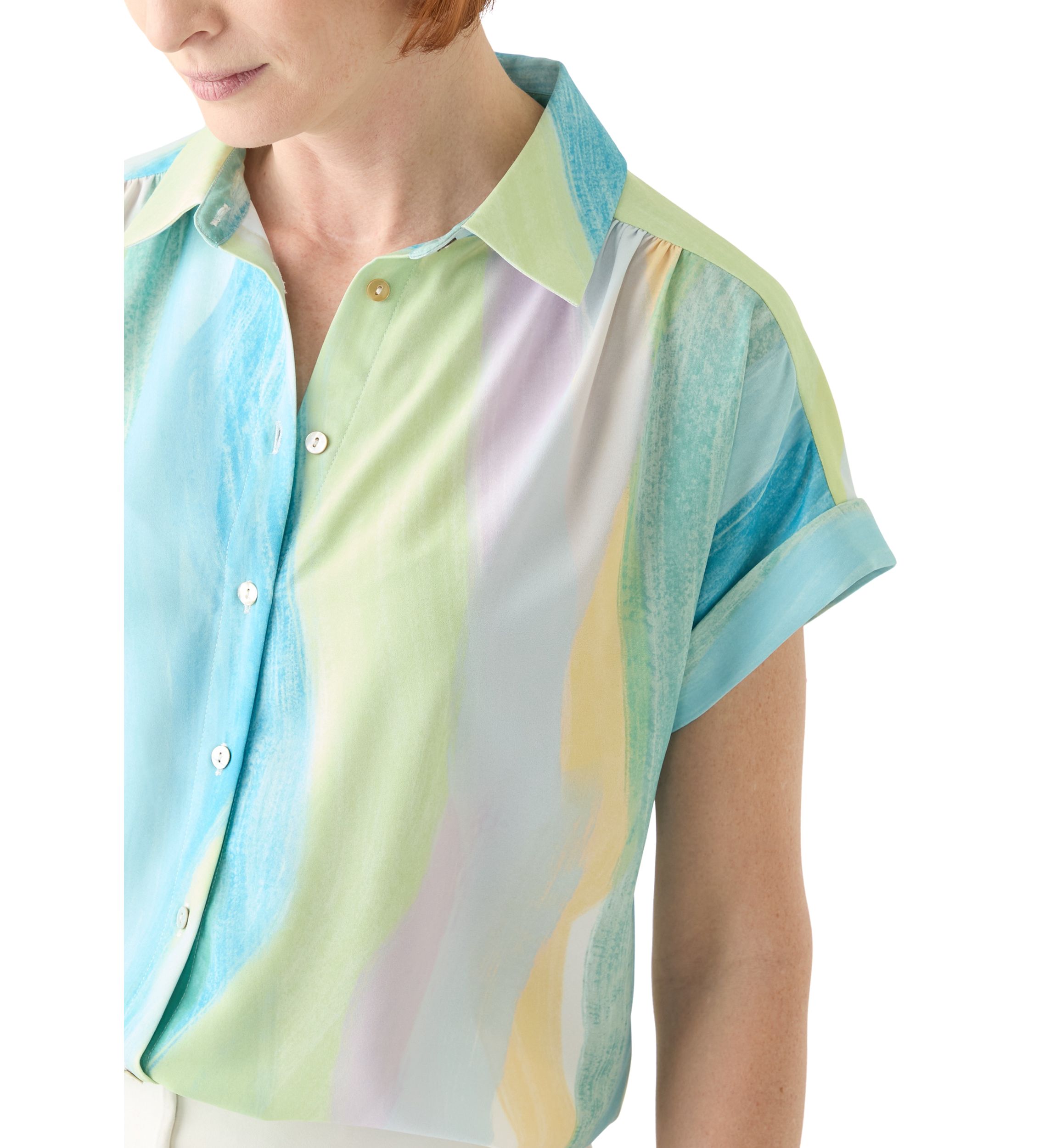 Womens Printed Short Sleeve Button Front Shirt