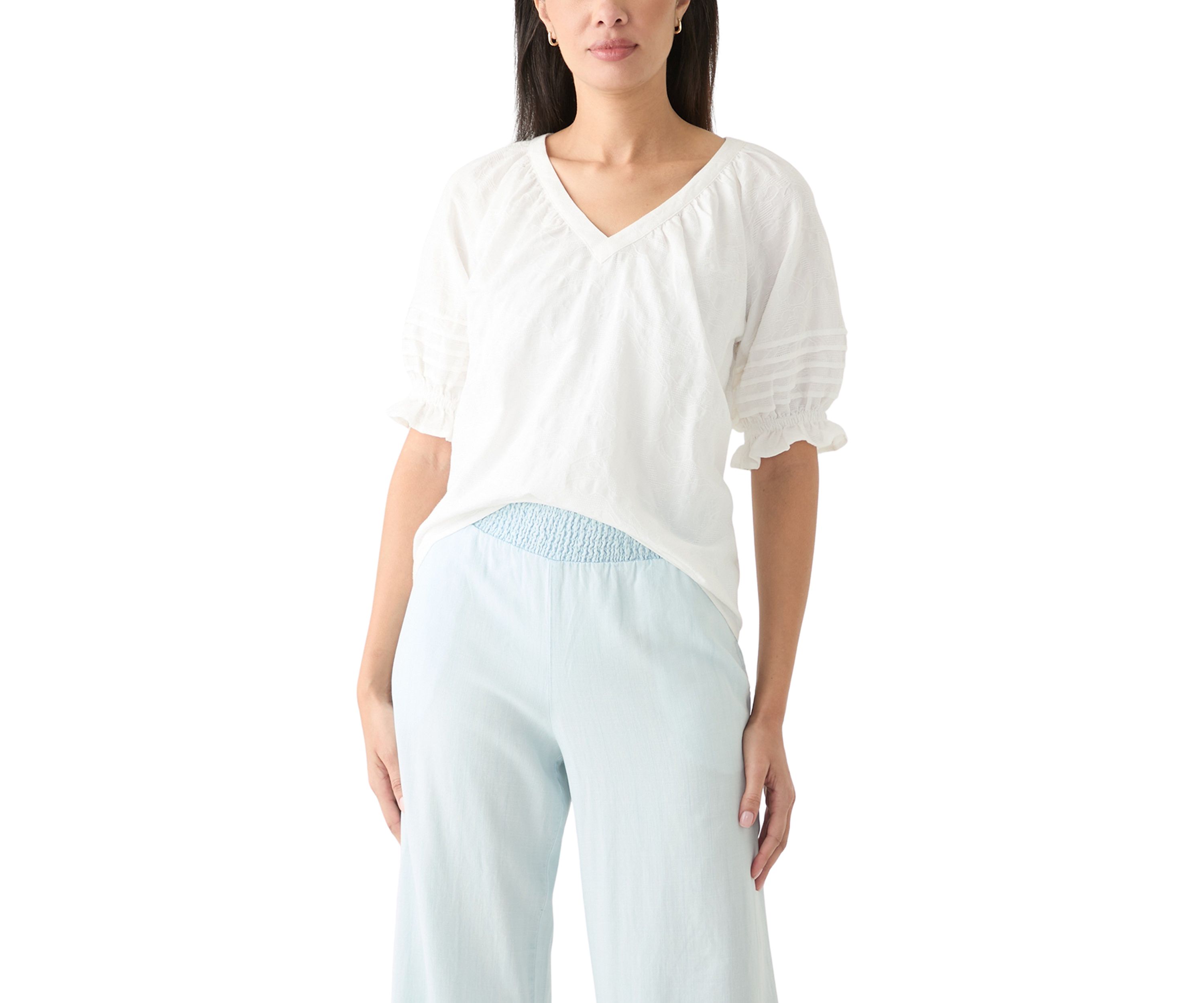 Womens Puff Sleeve V-Neck Top