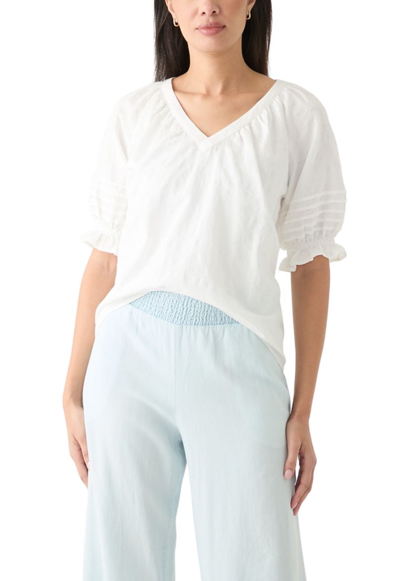 Womens Puff Sleeve V-Neck Top