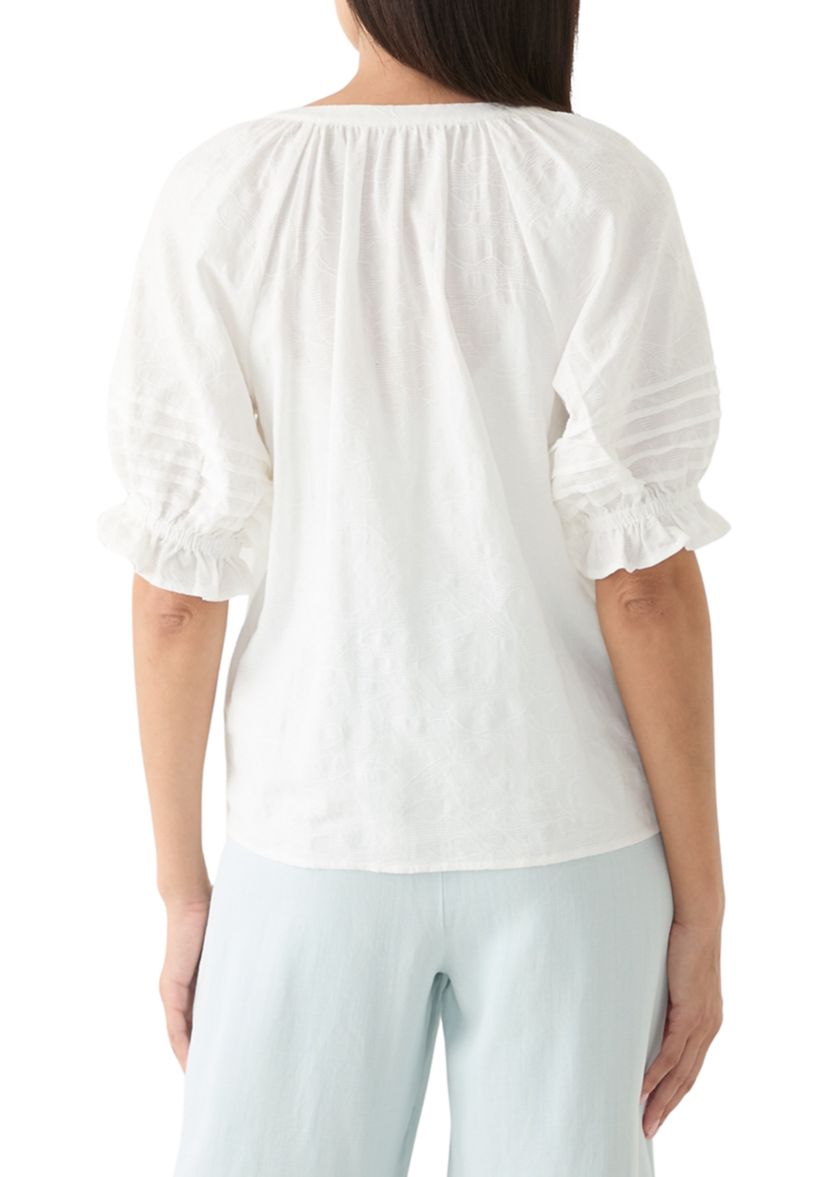 Womens Puff Sleeve V-Neck Top