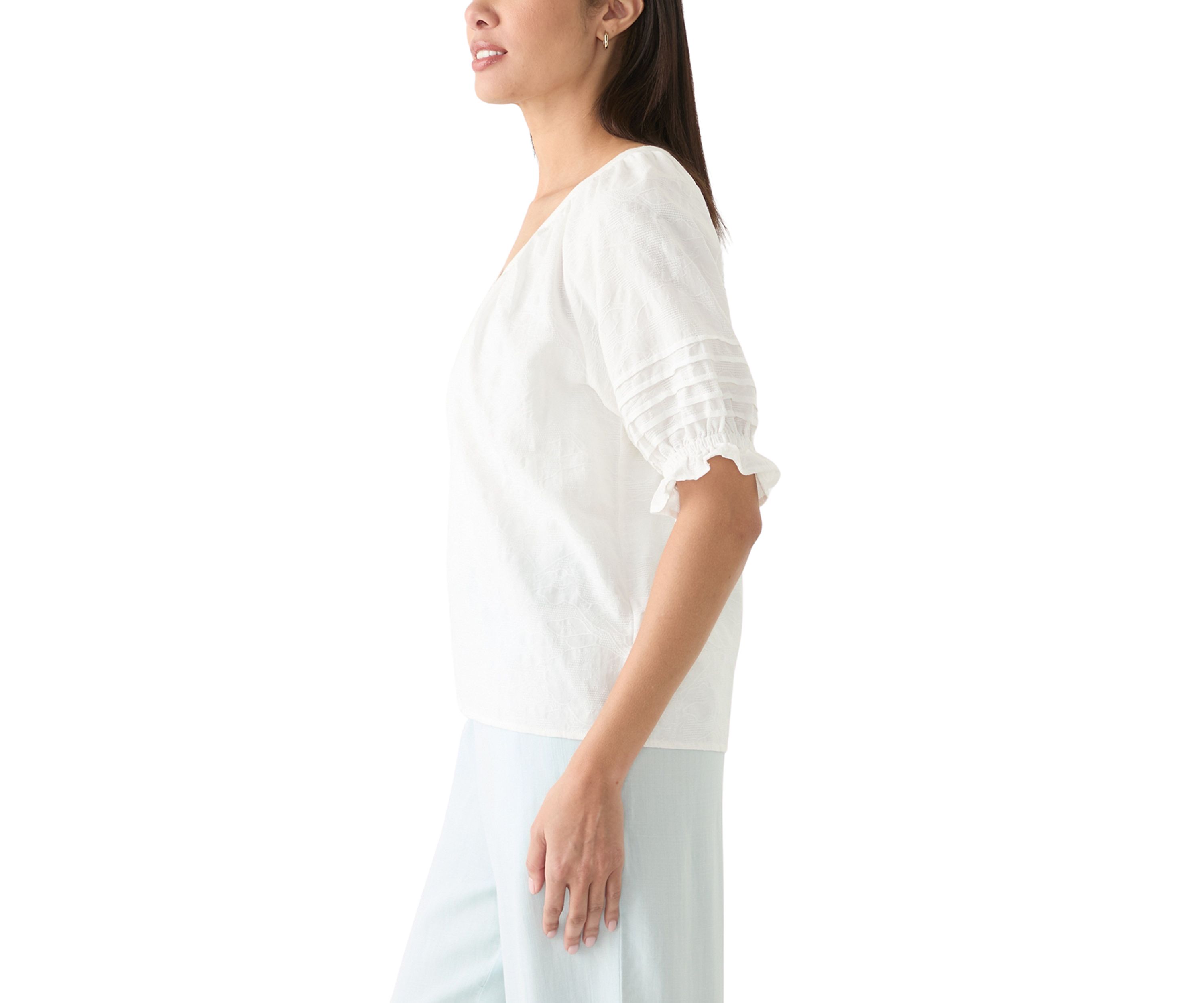 Womens Puff Sleeve V-Neck Top