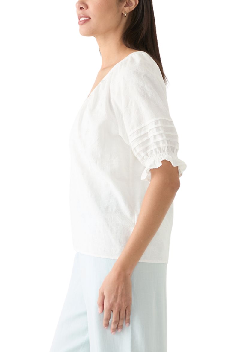 Womens Puff Sleeve V-Neck Top