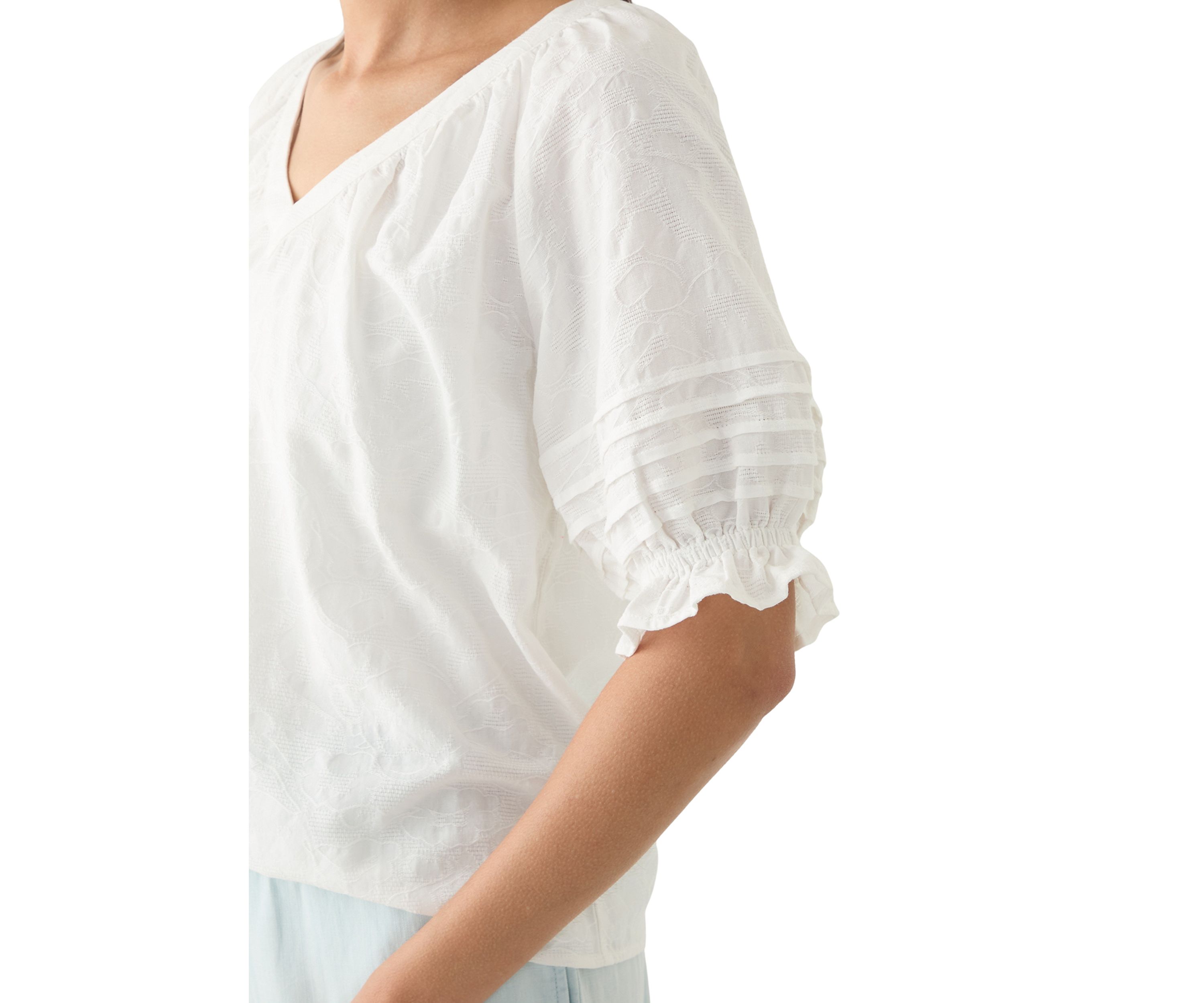 Womens Puff Sleeve V-Neck Top