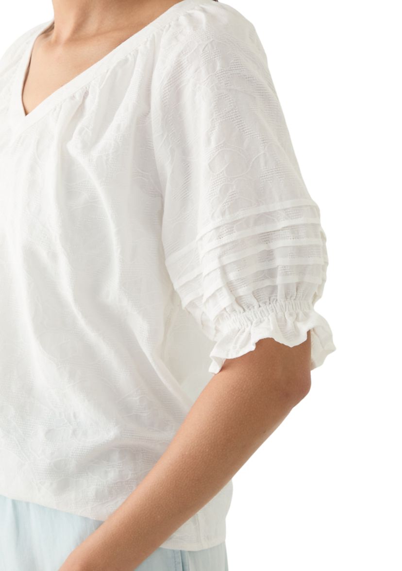 Womens Puff Sleeve V-Neck Top