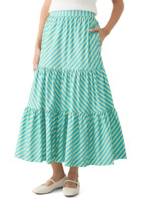PHILOSOPHY BY REPUBLIC Women's Pull On Striped Tiered Maxi Skirt