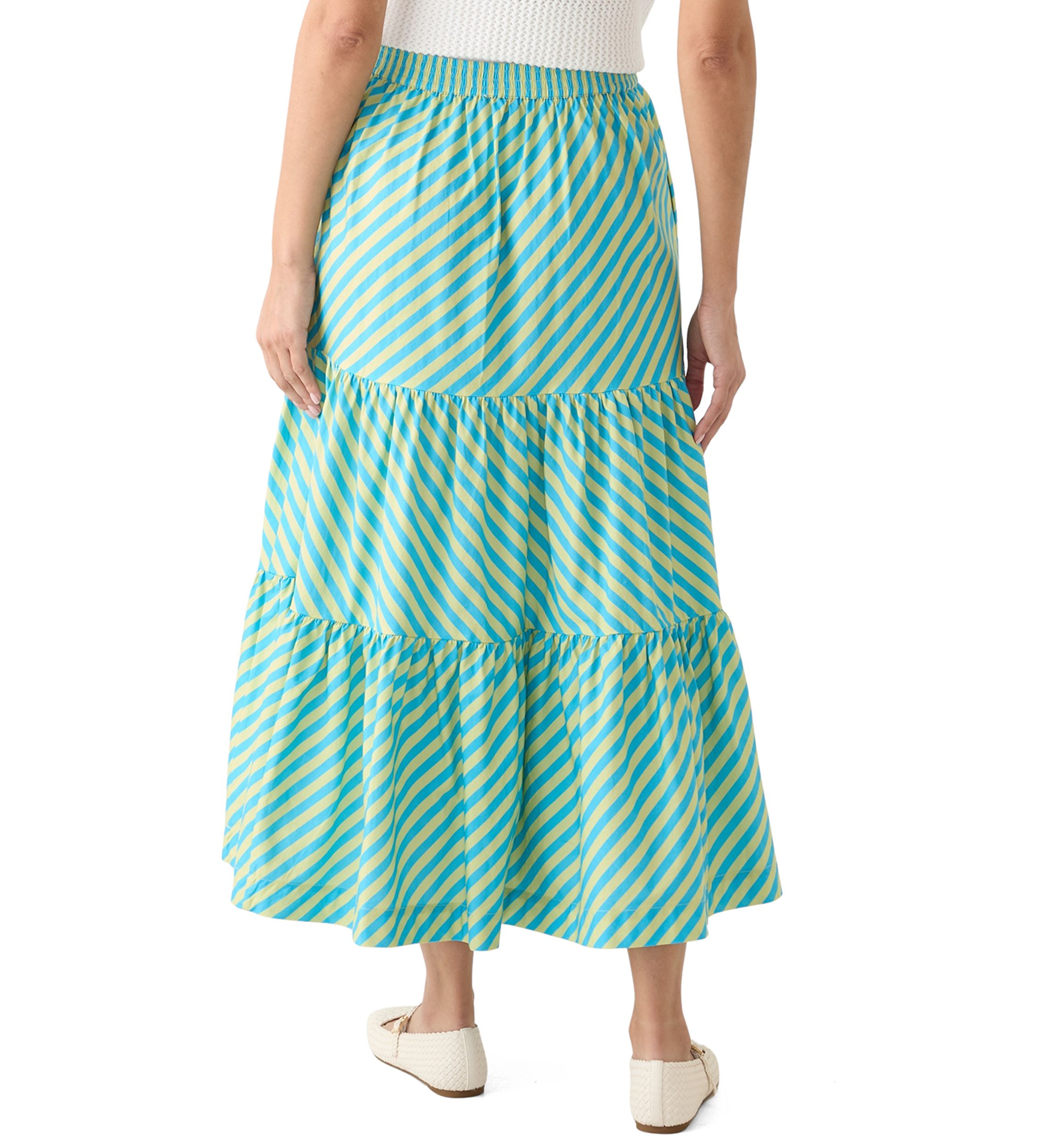 Womens Pull On Striped Tiered Maxi Skirt