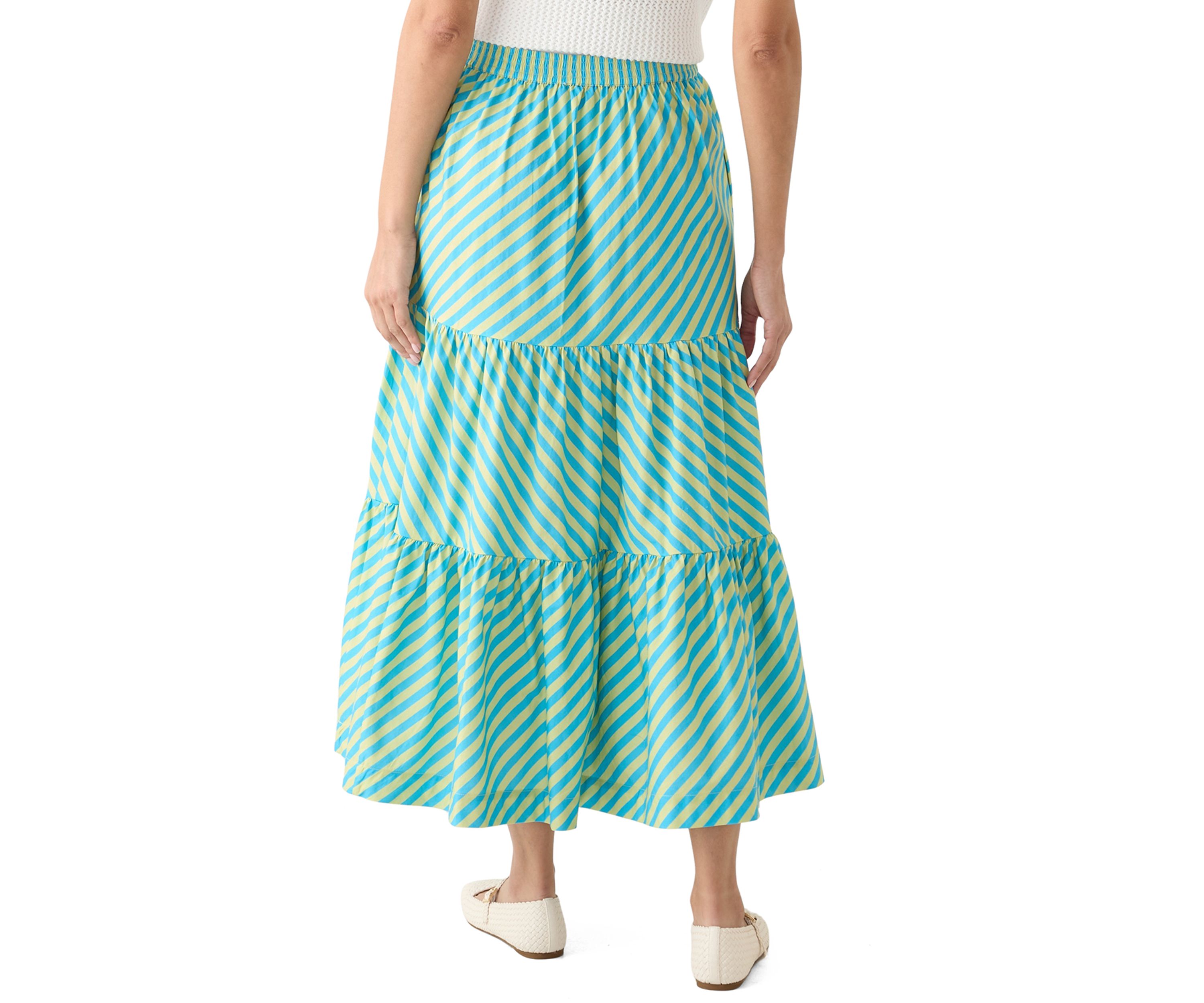 Womens Pull On Striped Tiered Maxi Skirt