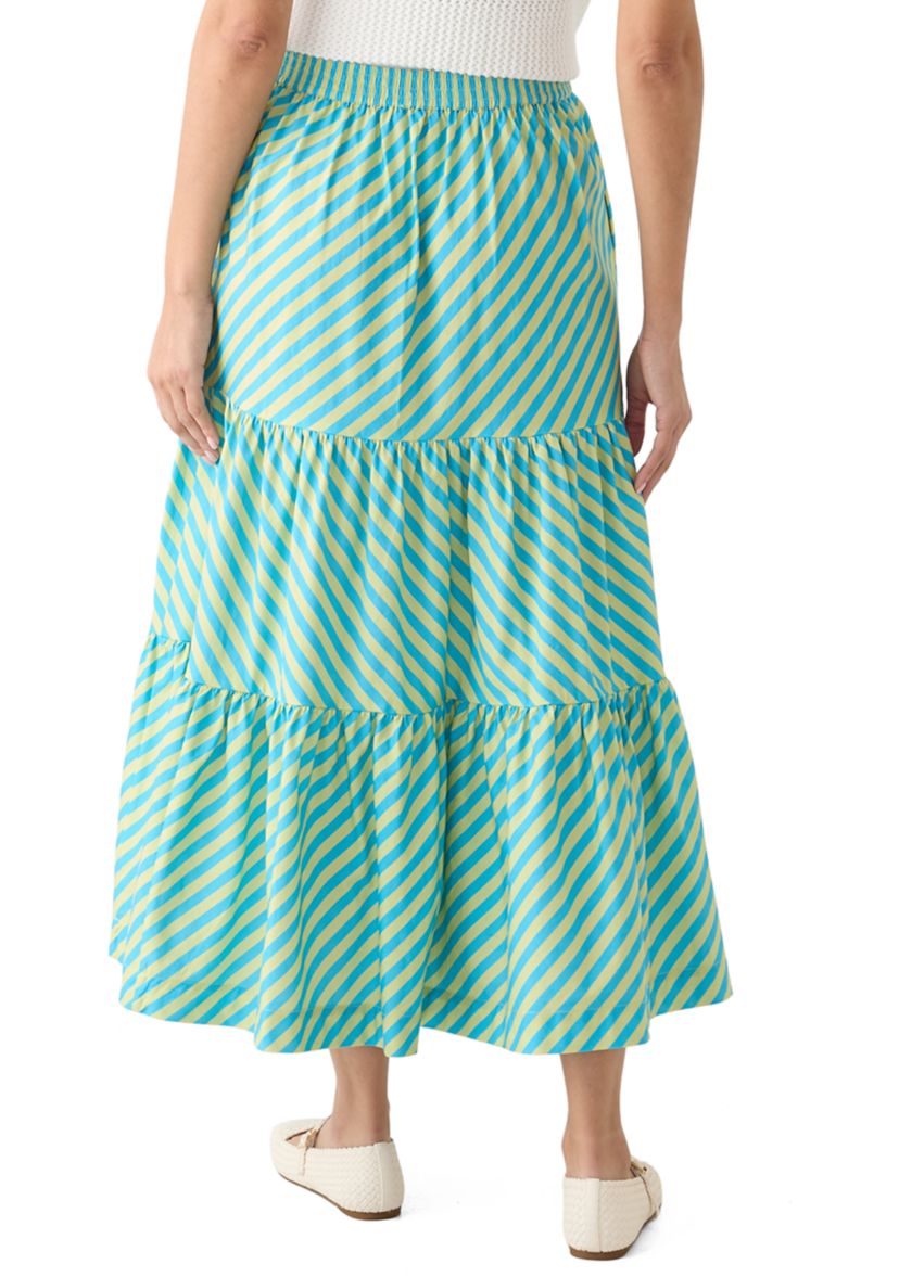 Womens Pull On Striped Tiered Maxi Skirt