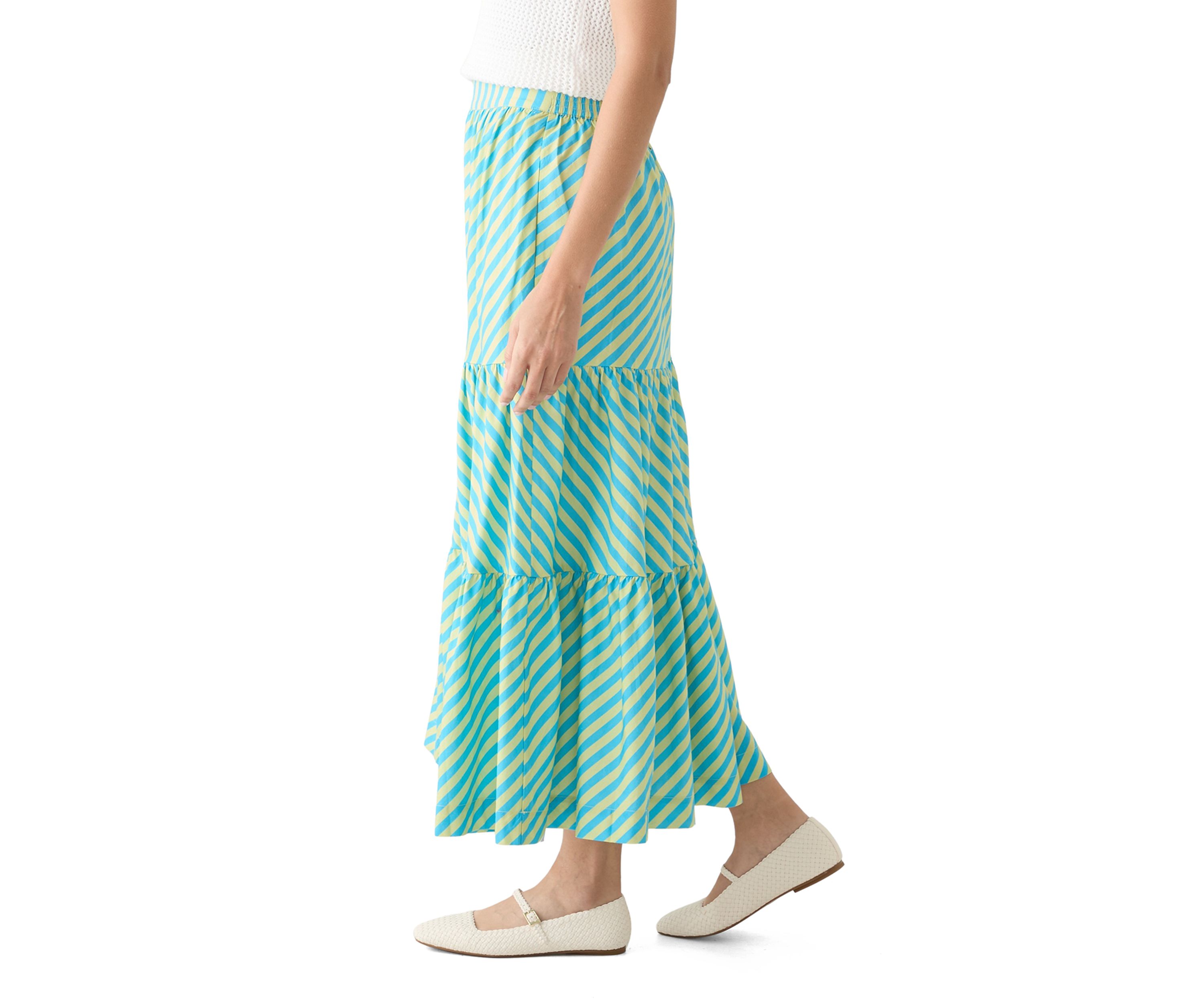 Womens Pull On Striped Tiered Maxi Skirt