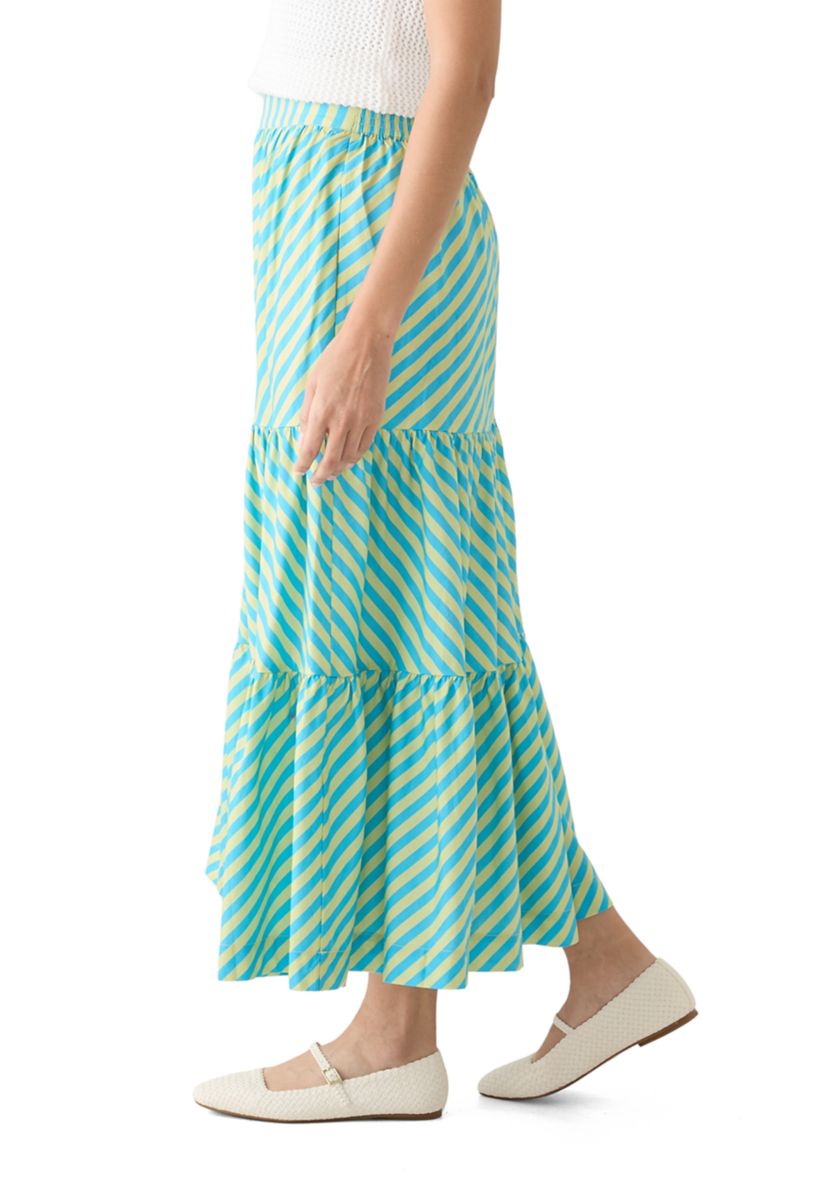 Womens Pull On Striped Tiered Maxi Skirt
