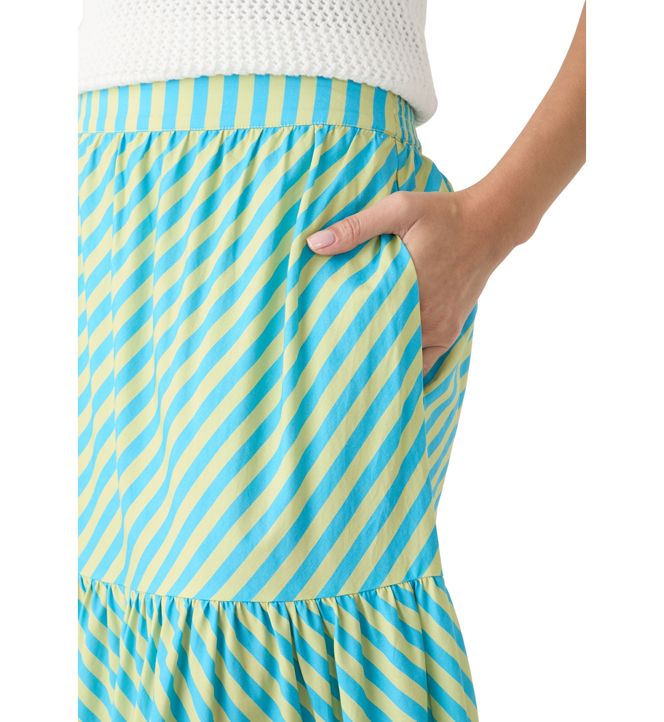 Womens Pull On Striped Tiered Maxi Skirt