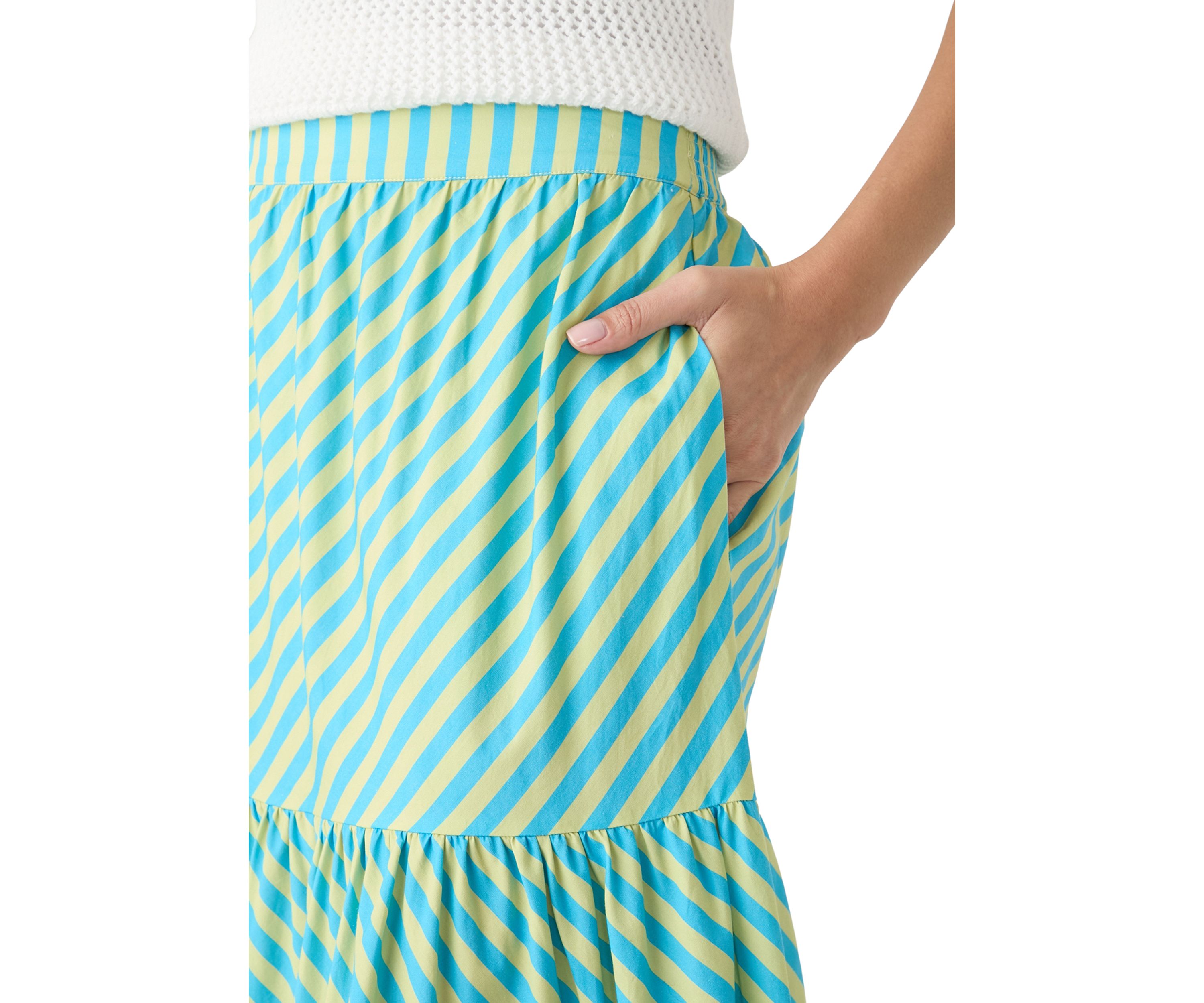 Womens Pull On Striped Tiered Maxi Skirt