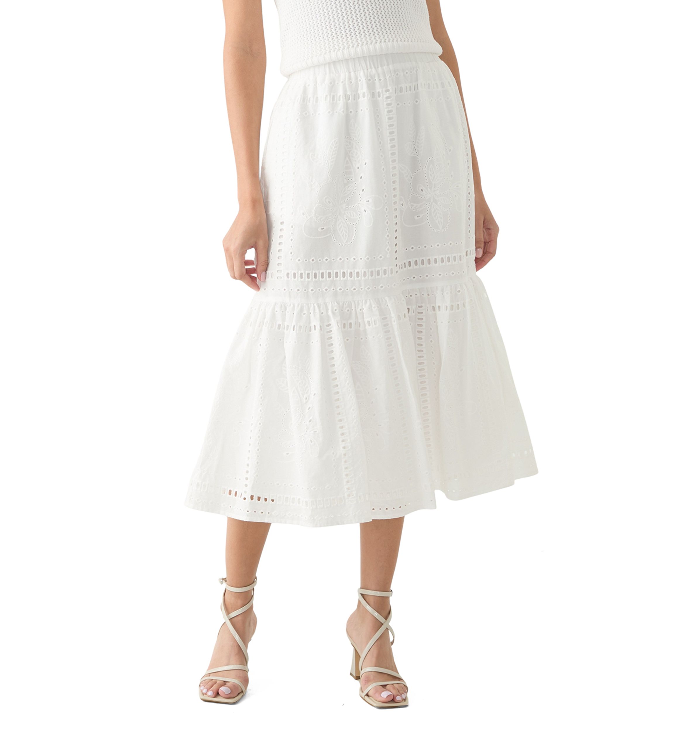 Womens Cotton Pull On Tiered Eyelet Skirt