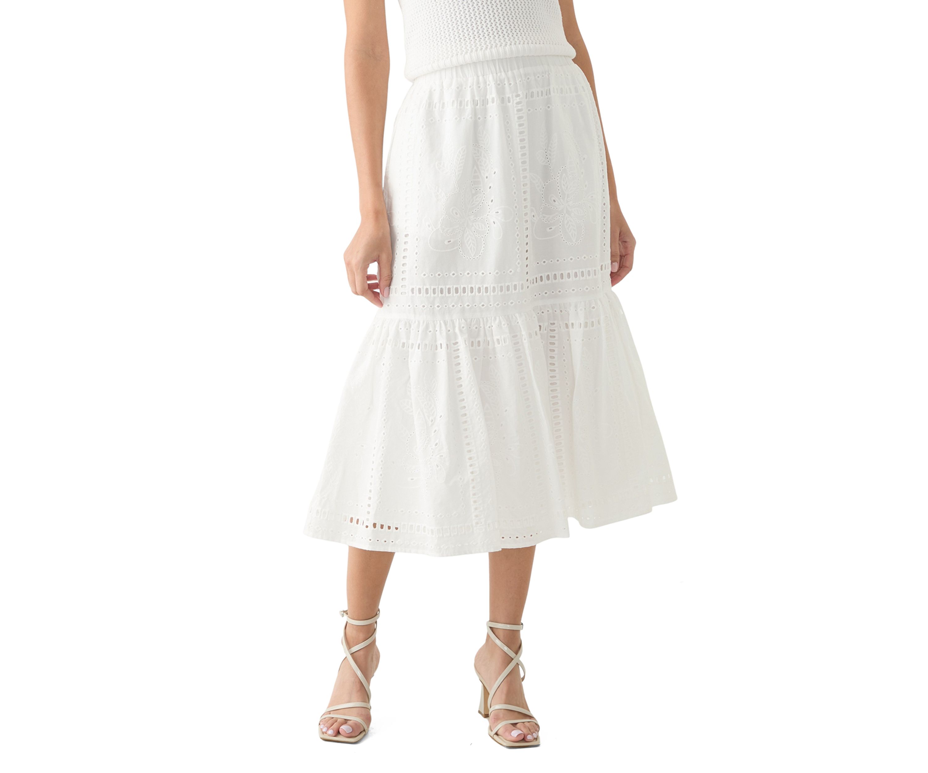 Womens Cotton Pull On Tiered Eyelet Skirt