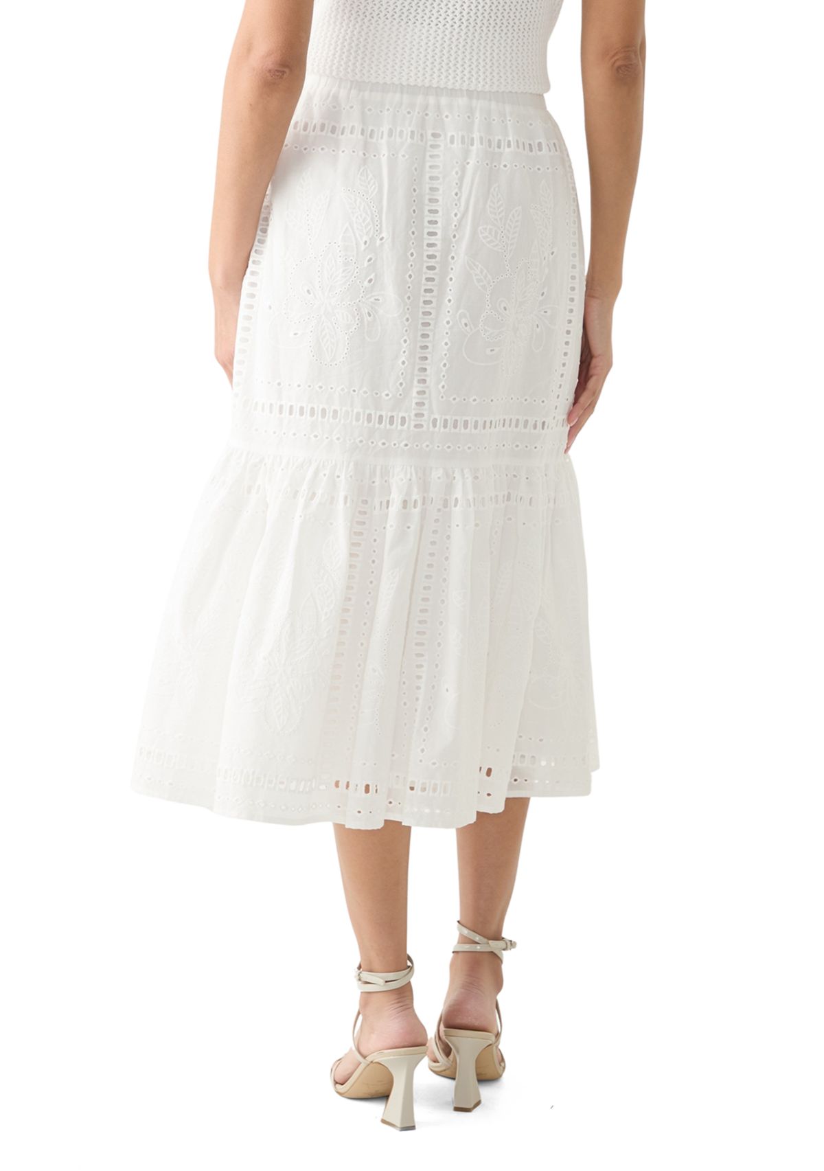 Womens Cotton Pull On Tiered Eyelet Skirt