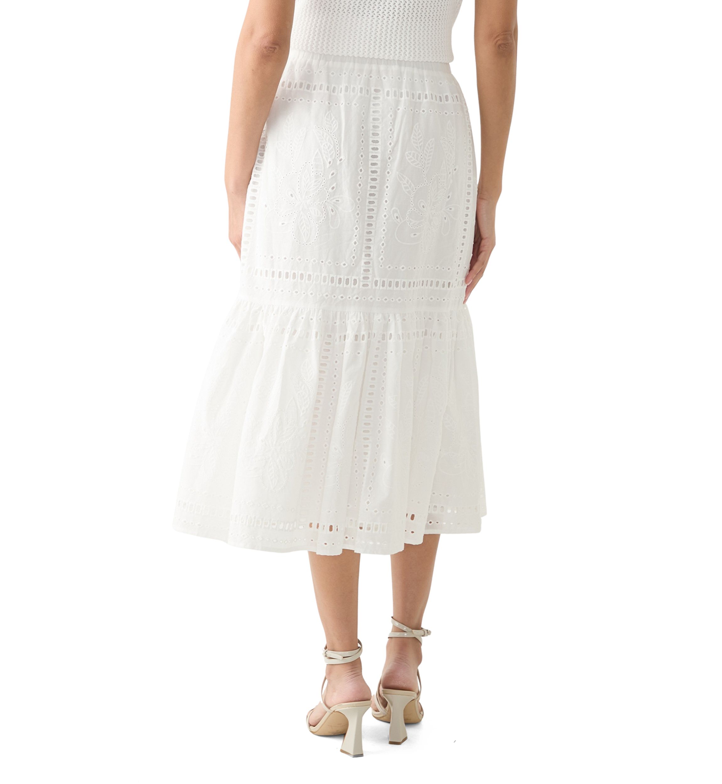Womens Cotton Pull On Tiered Eyelet Skirt