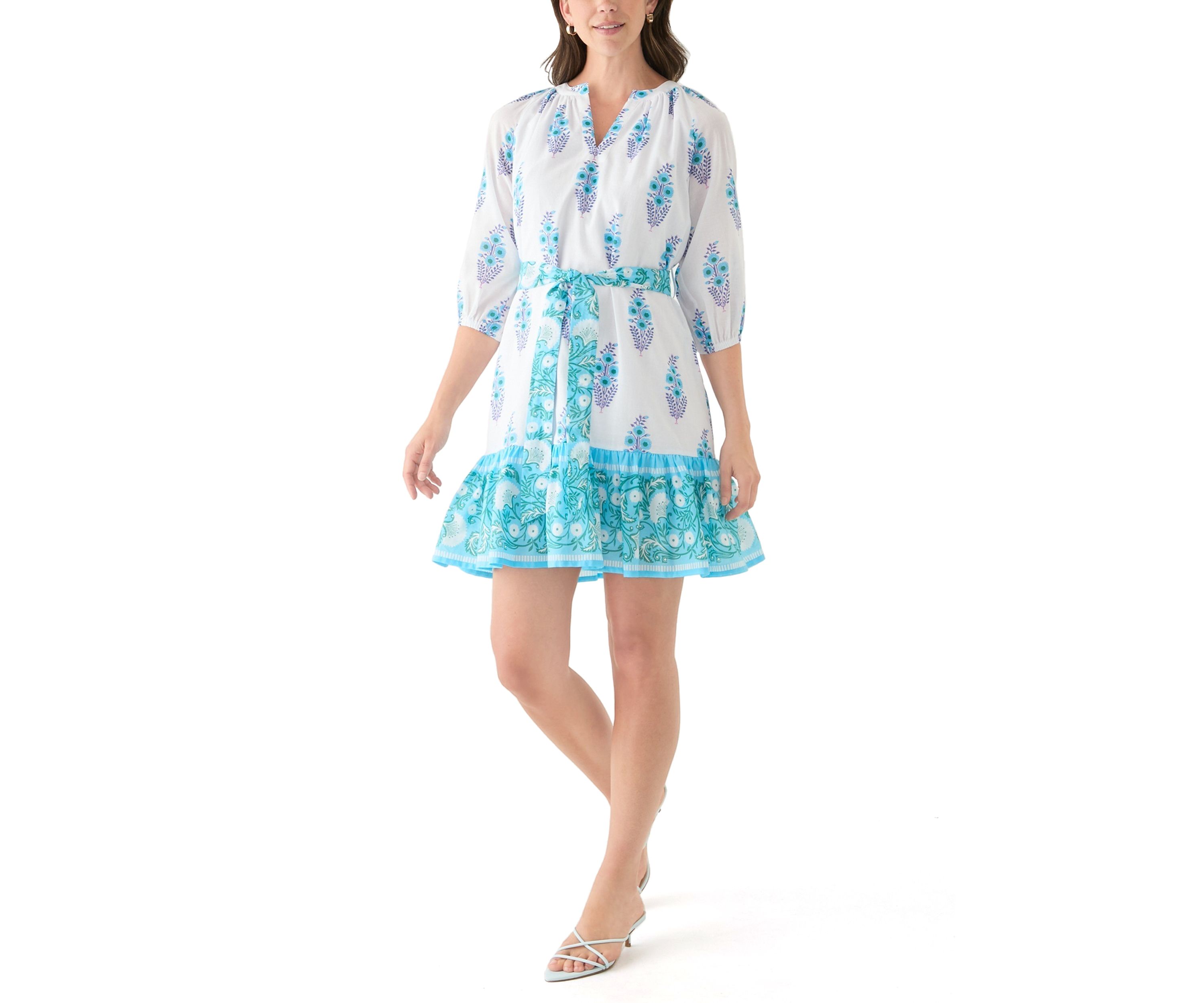 Womens Printed Split Neck Dress