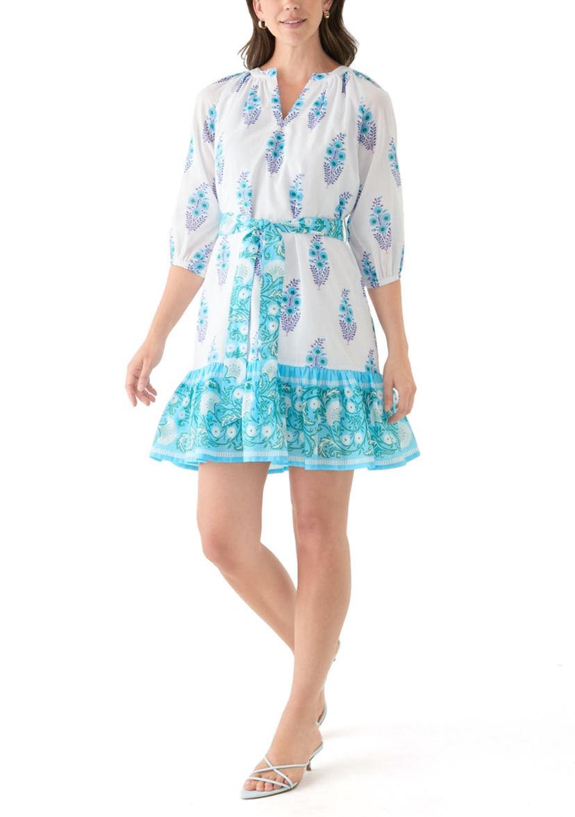 Womens Printed Split Neck Dress
