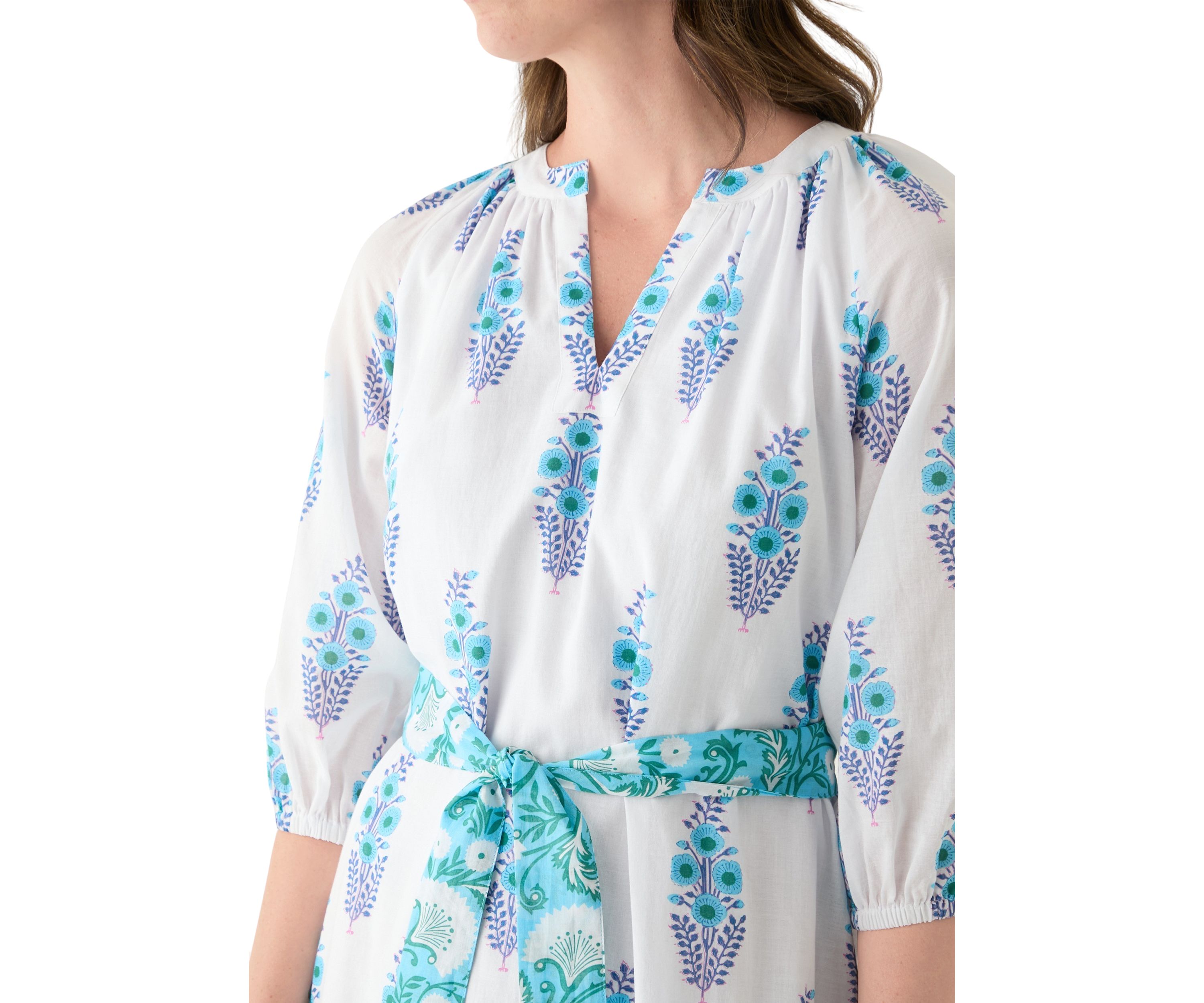 Womens Printed Split Neck Dress