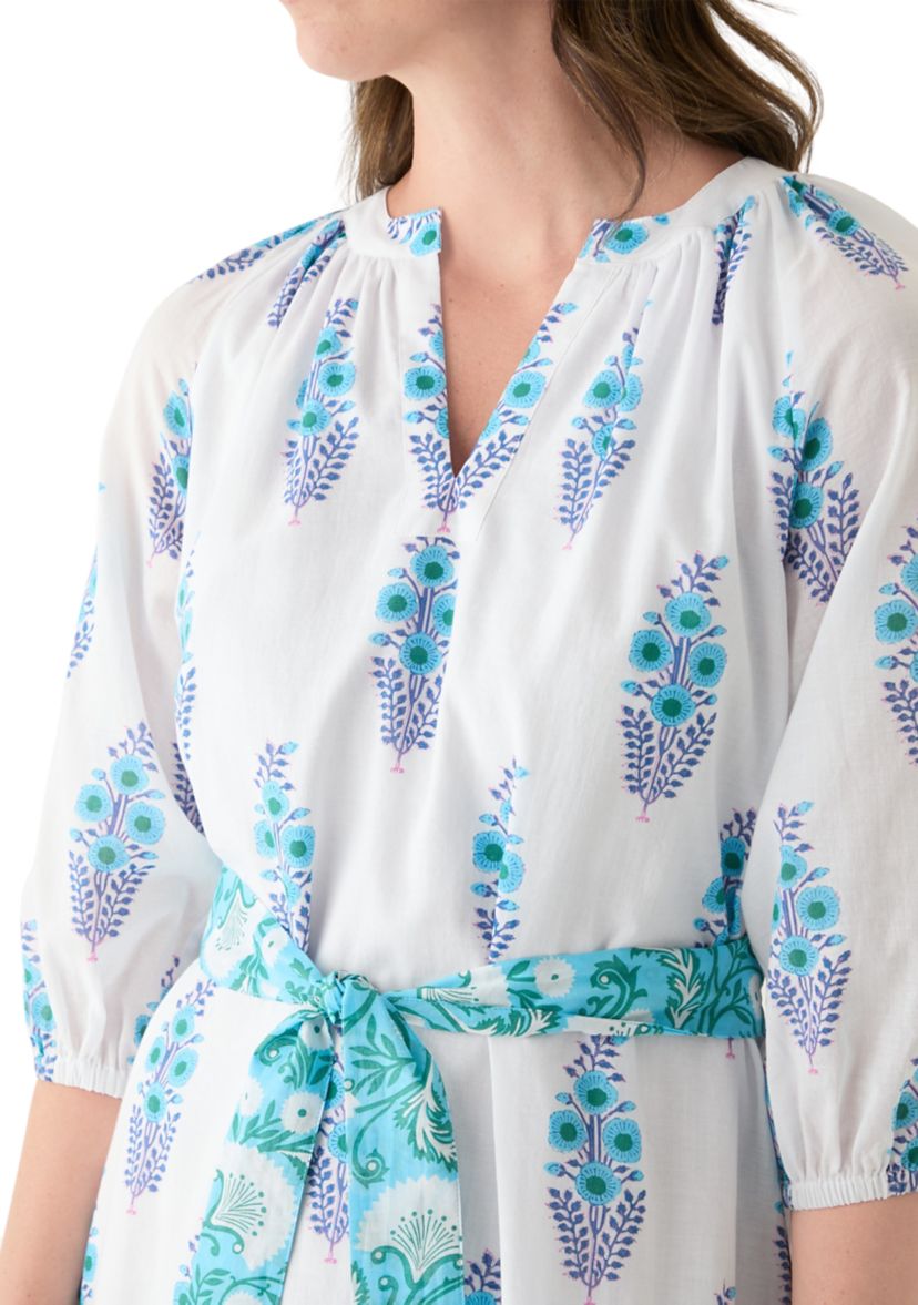 Womens Printed Split Neck Dress