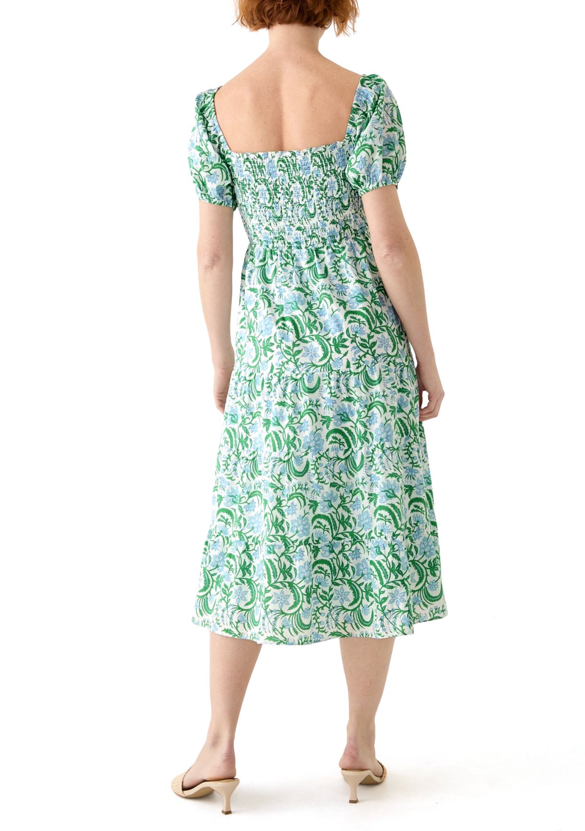 Womens Puff Sleeve Smocked Tiered Dress