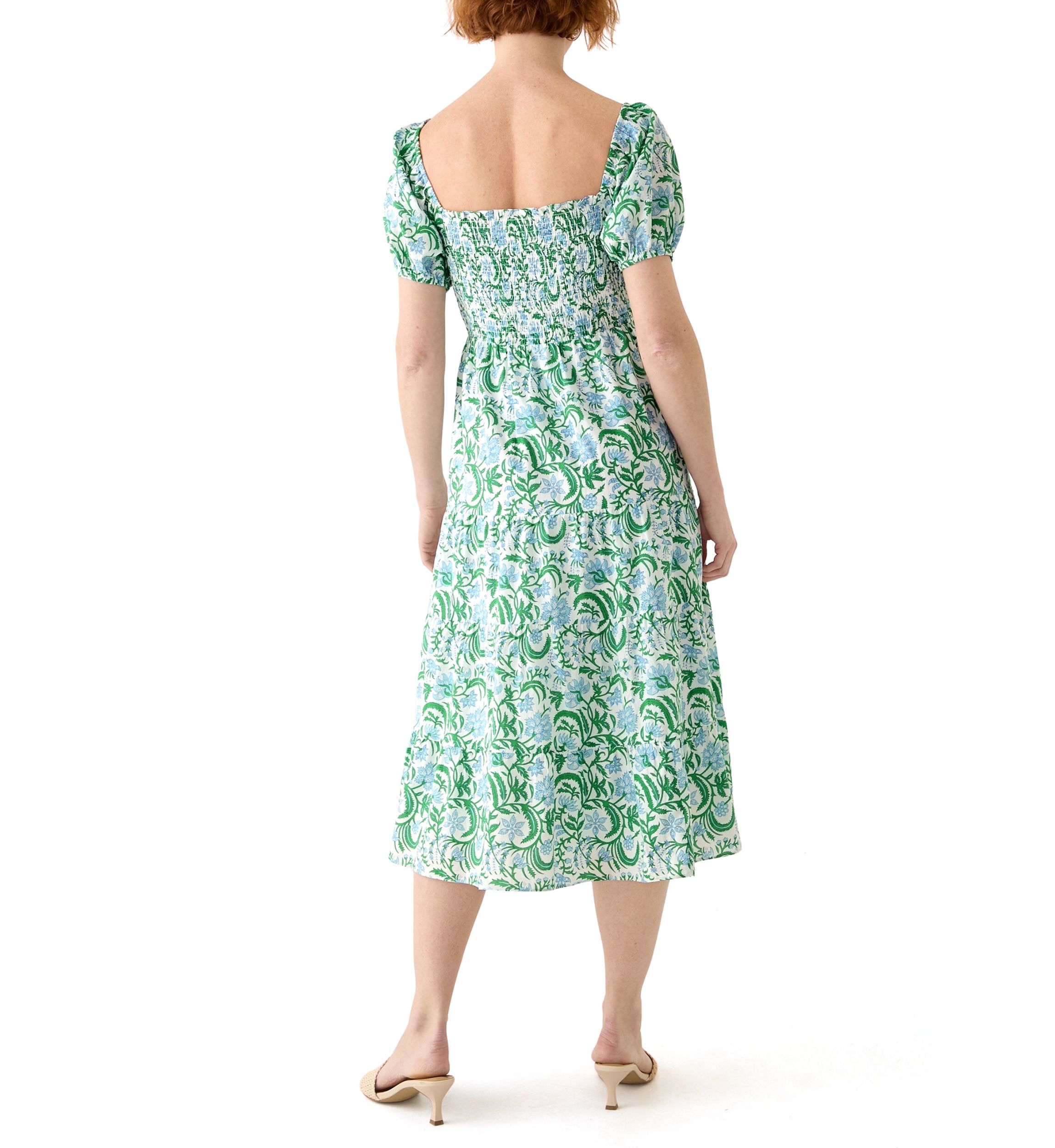 Womens Puff Sleeve Smocked Tiered Dress