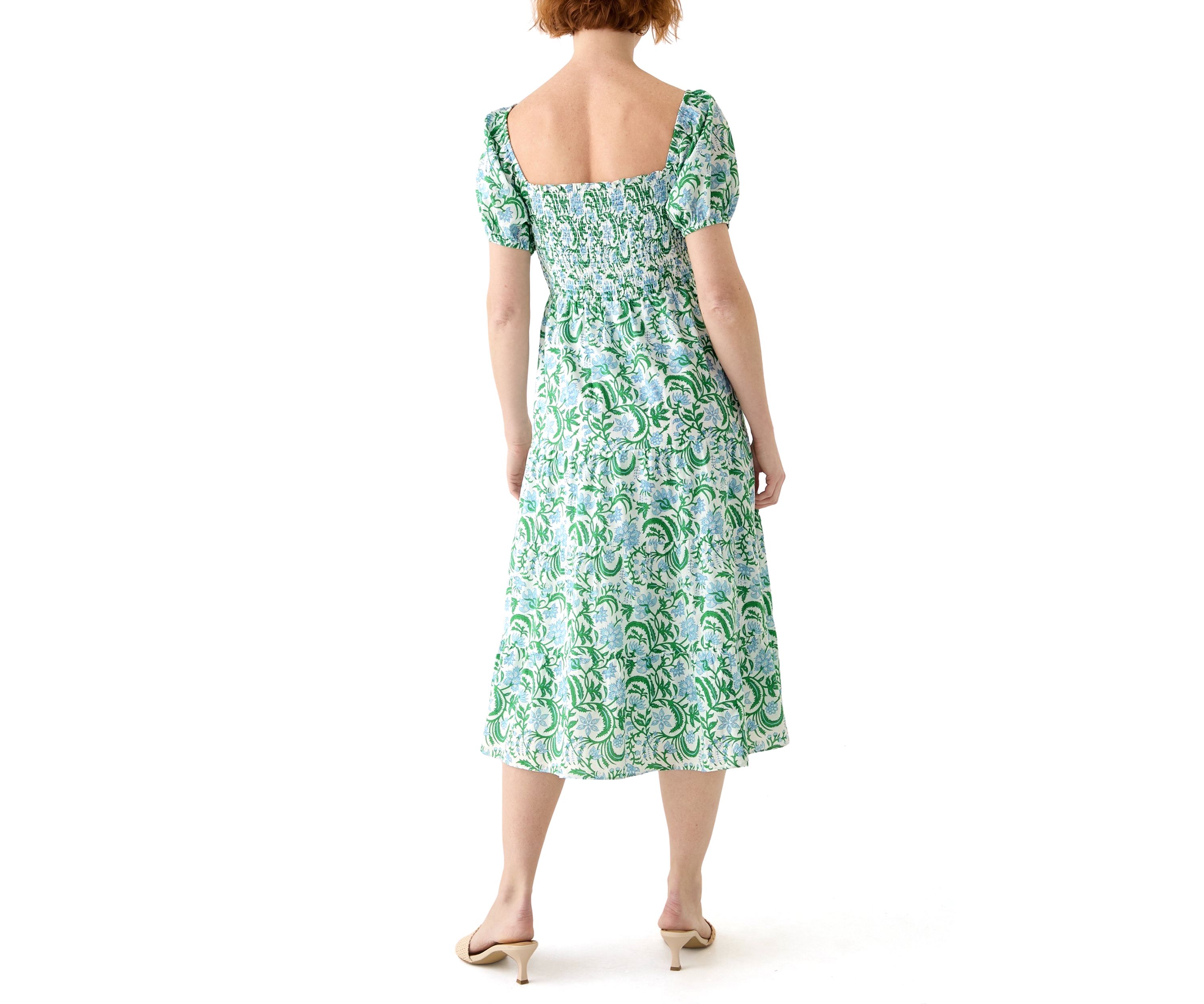 Womens Puff Sleeve Smocked Tiered Dress