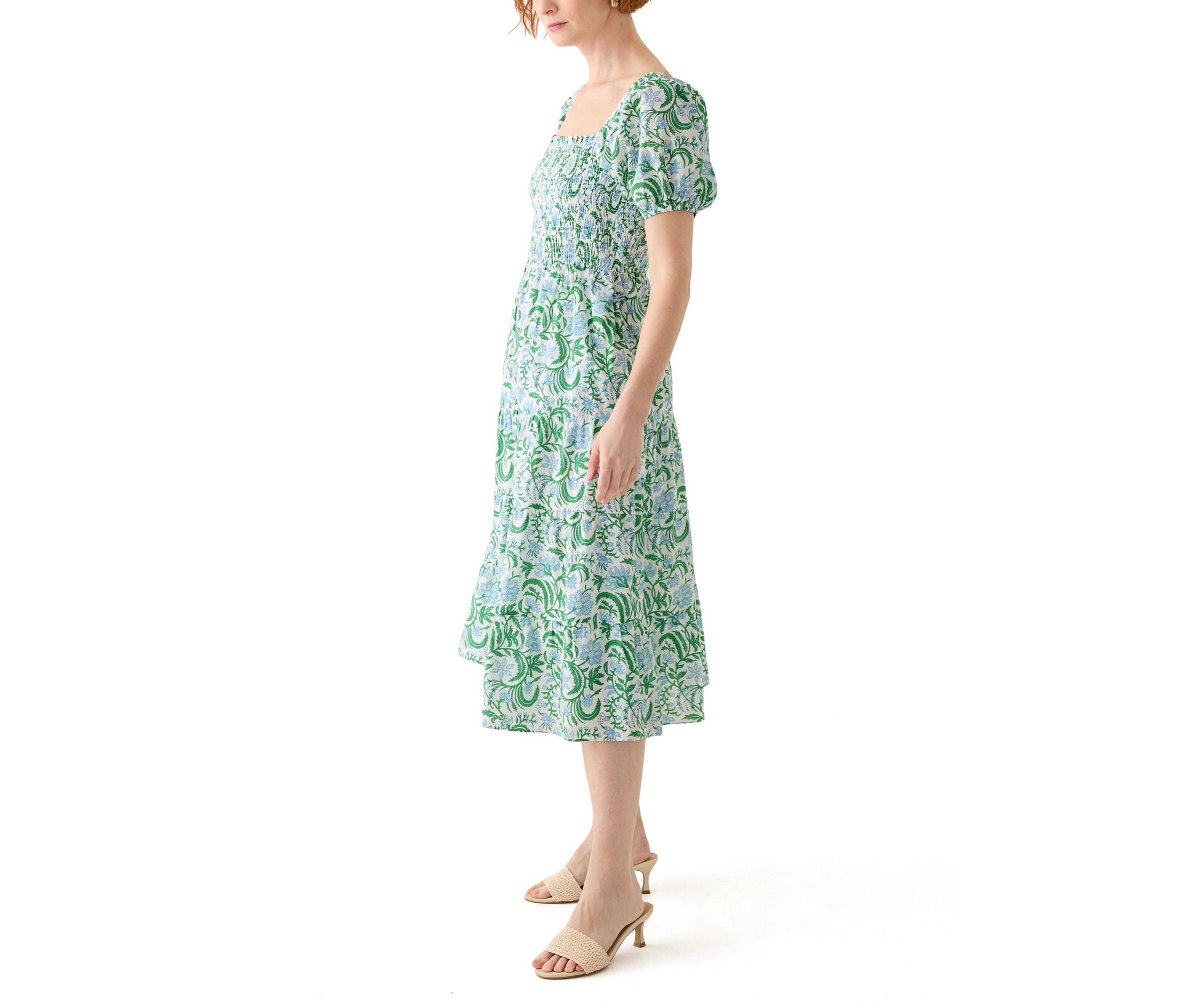 Womens Puff Sleeve Smocked Tiered Dress