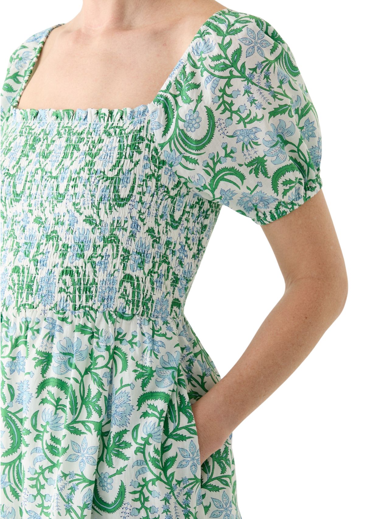 Womens Puff Sleeve Smocked Tiered Dress