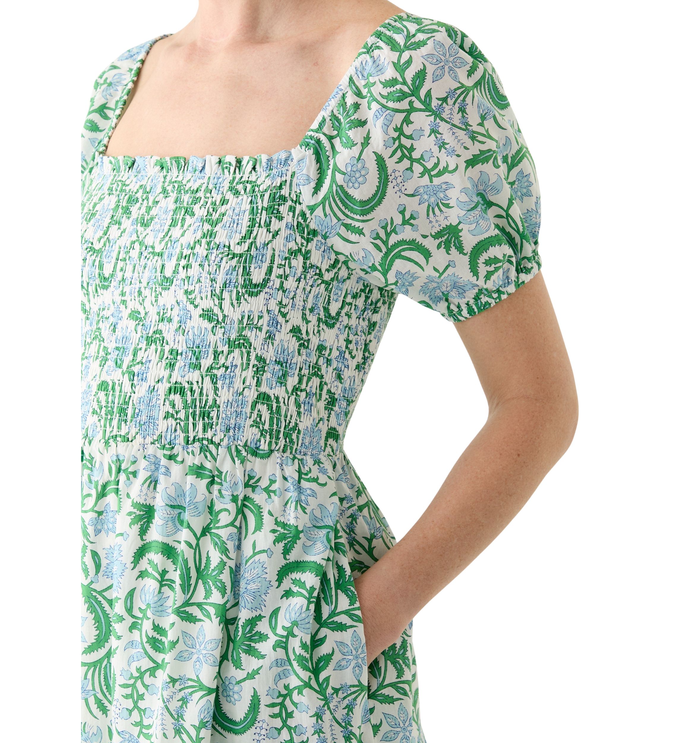 Womens Puff Sleeve Smocked Tiered Dress