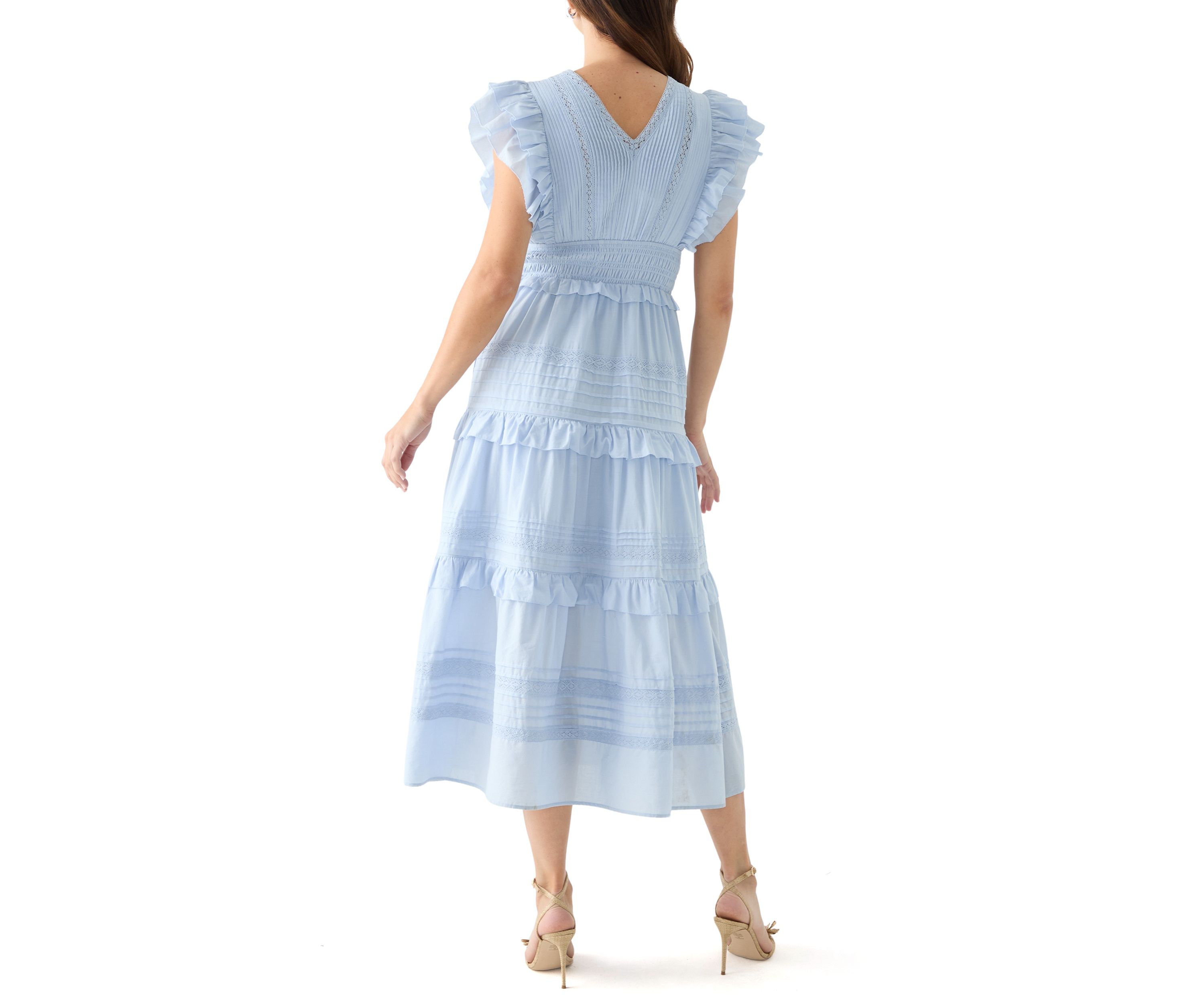 Womens Short Ruffle Sleeve V-Neck Tiered Dress