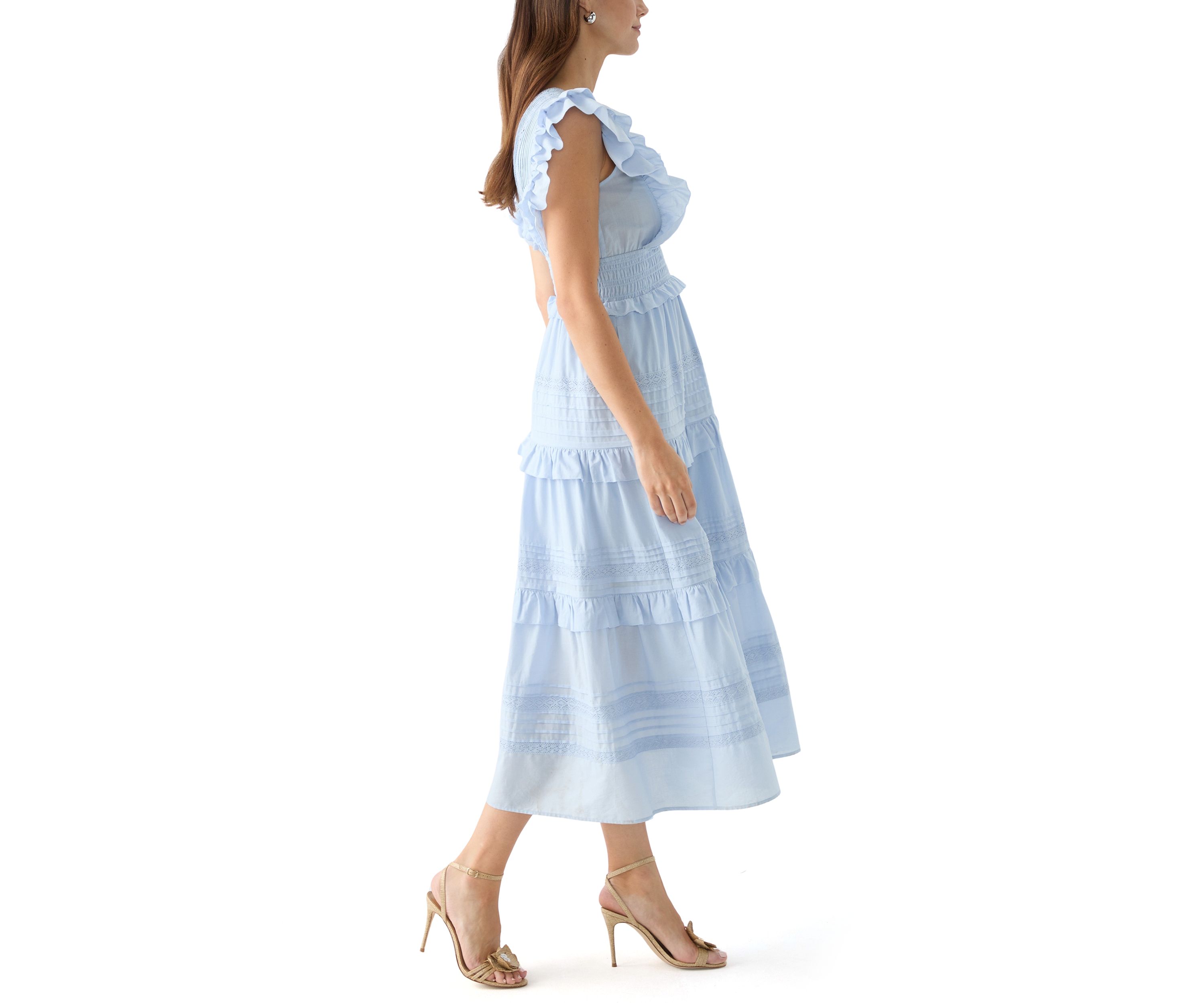 Womens Short Ruffle Sleeve V-Neck Tiered Dress