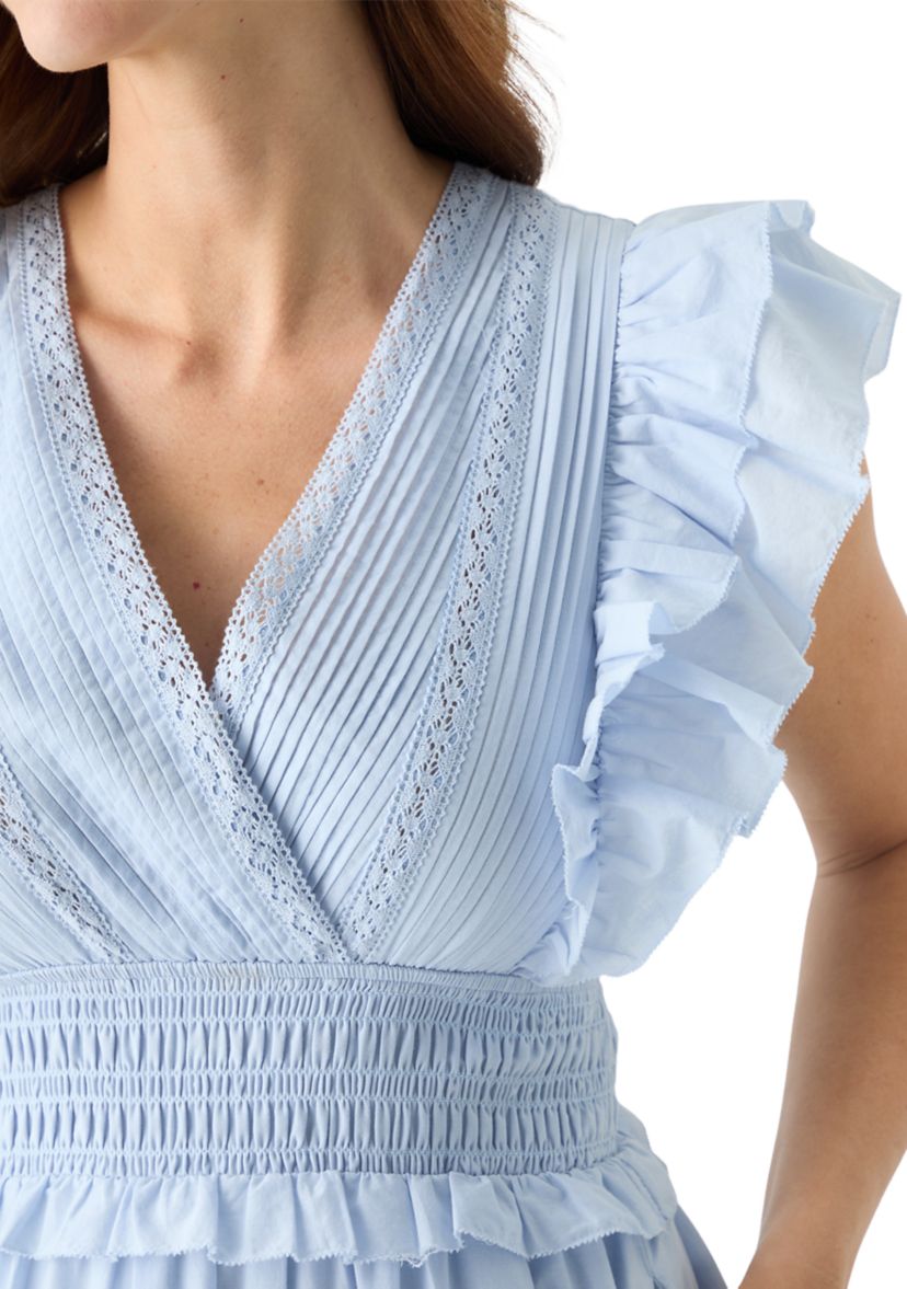 Womens Short Ruffle Sleeve V-Neck Tiered Dress