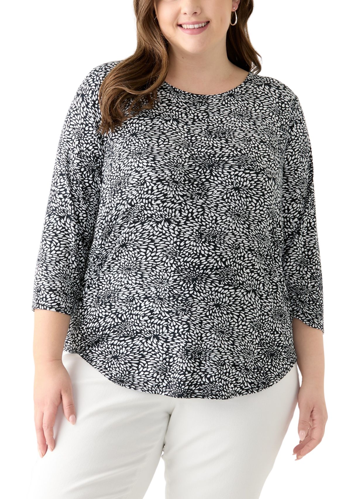 Plus Size 3/4 Sleeve Pleat Back Knit Top