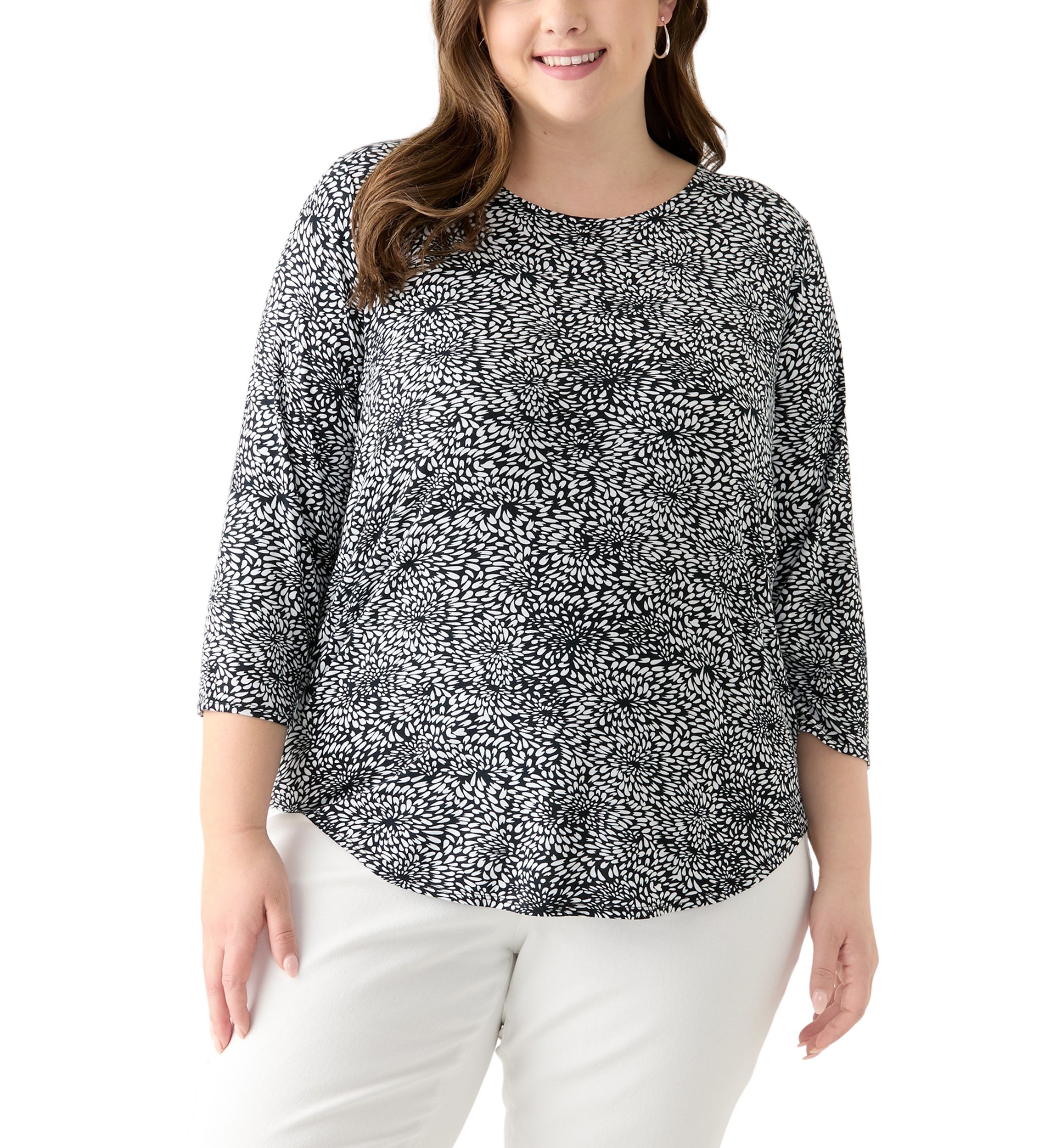 Plus Size 3/4 Sleeve Pleat Back Knit Top