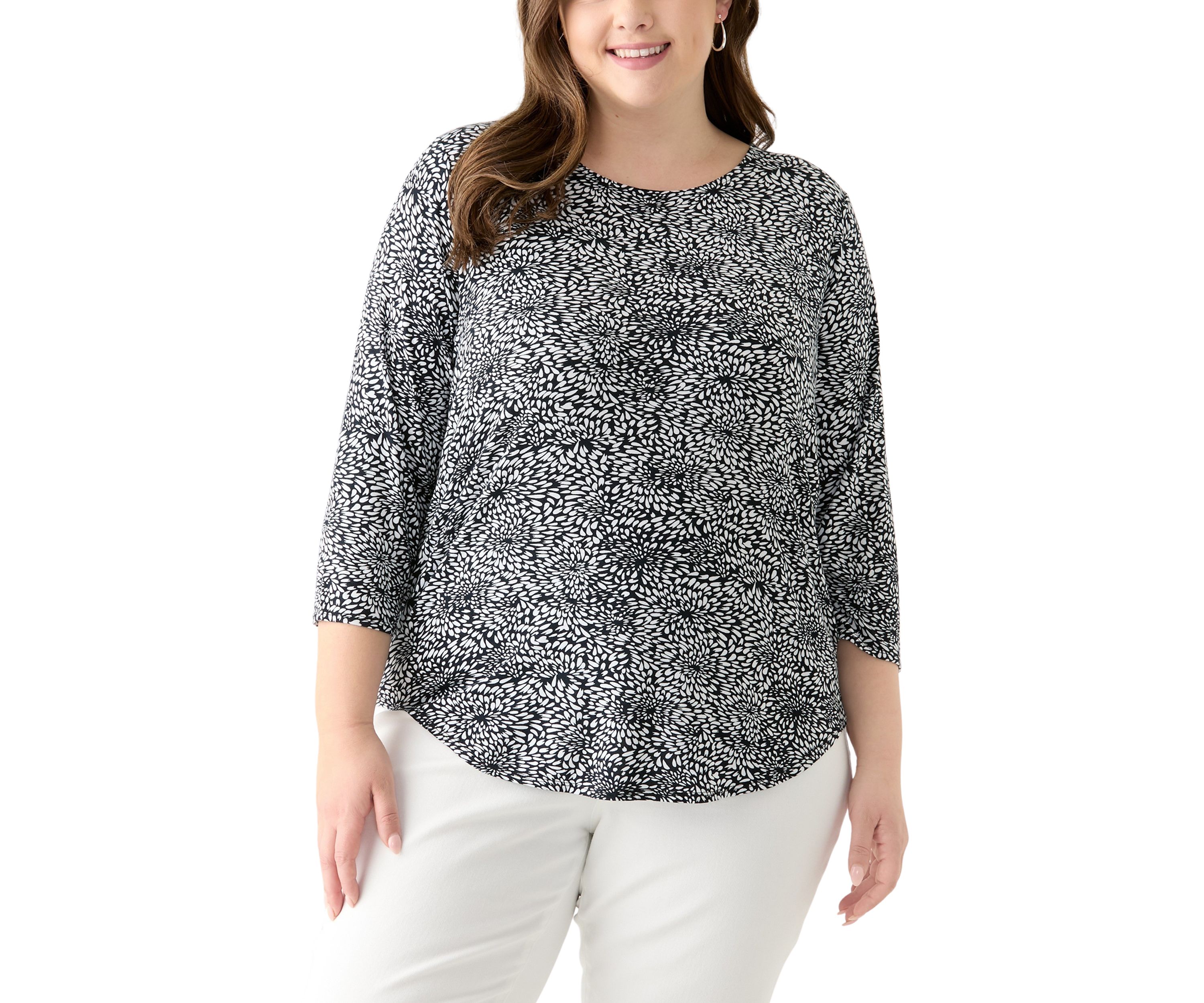Plus Size 3/4 Sleeve Pleat Back Knit Top