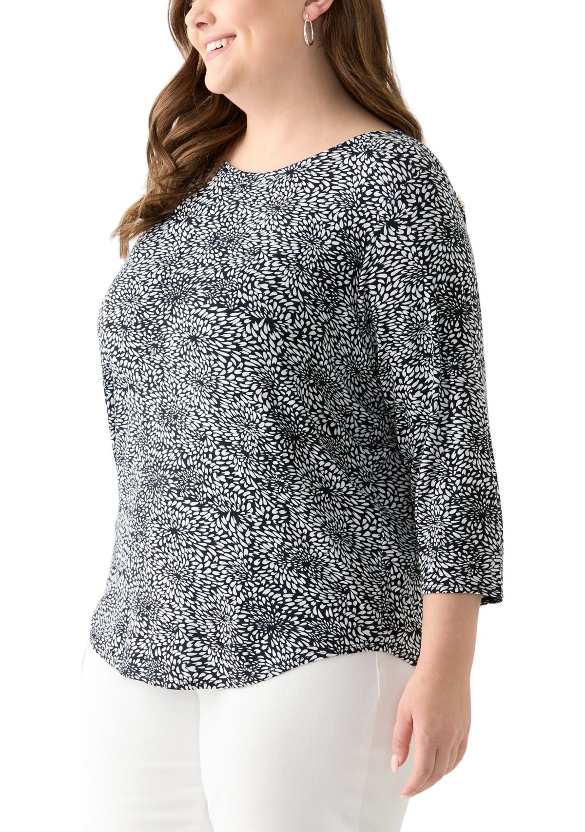 Plus Size 3/4 Sleeve Pleat Back Knit Top
