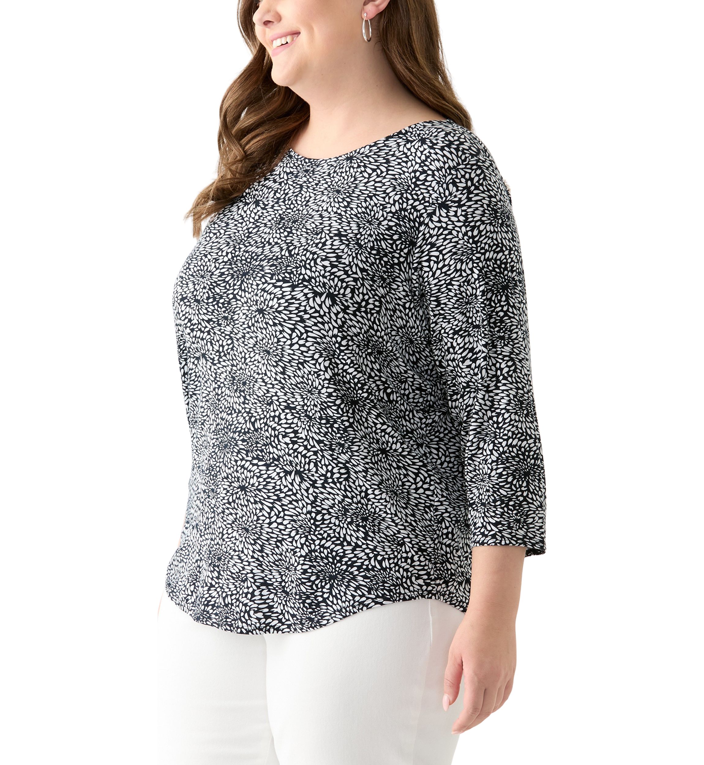 Plus Size 3/4 Sleeve Pleat Back Knit Top