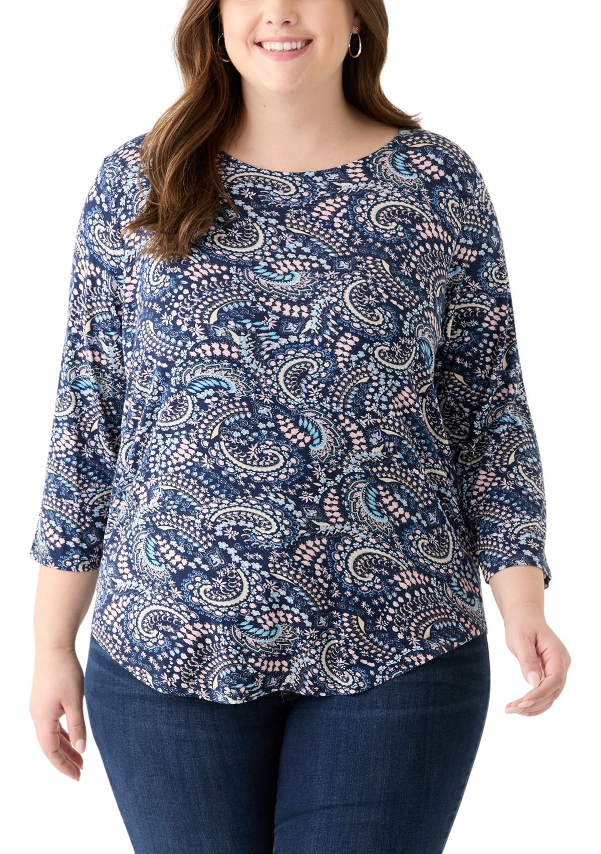 Plus Size 3/4 Sleeve Pleat Back Knit Top