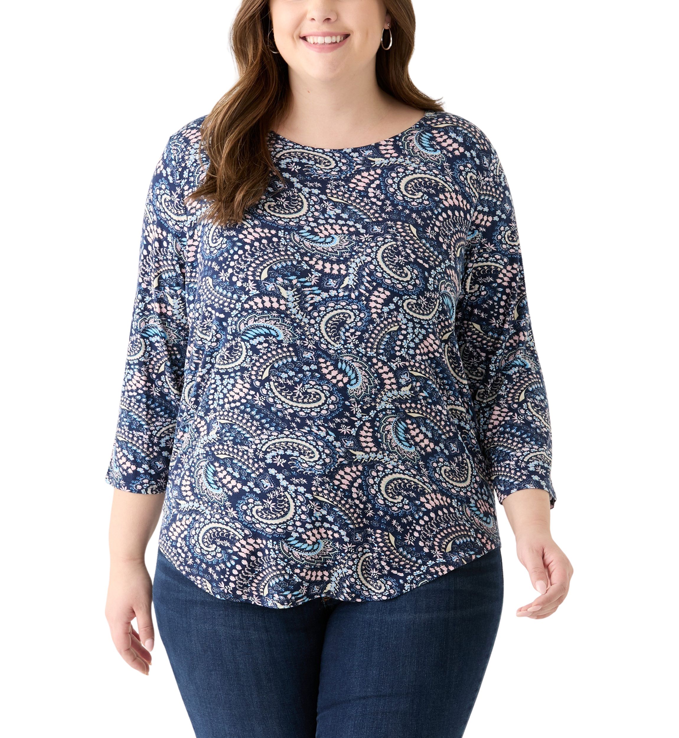 Plus Size 3/4 Sleeve Pleat Back Knit Top