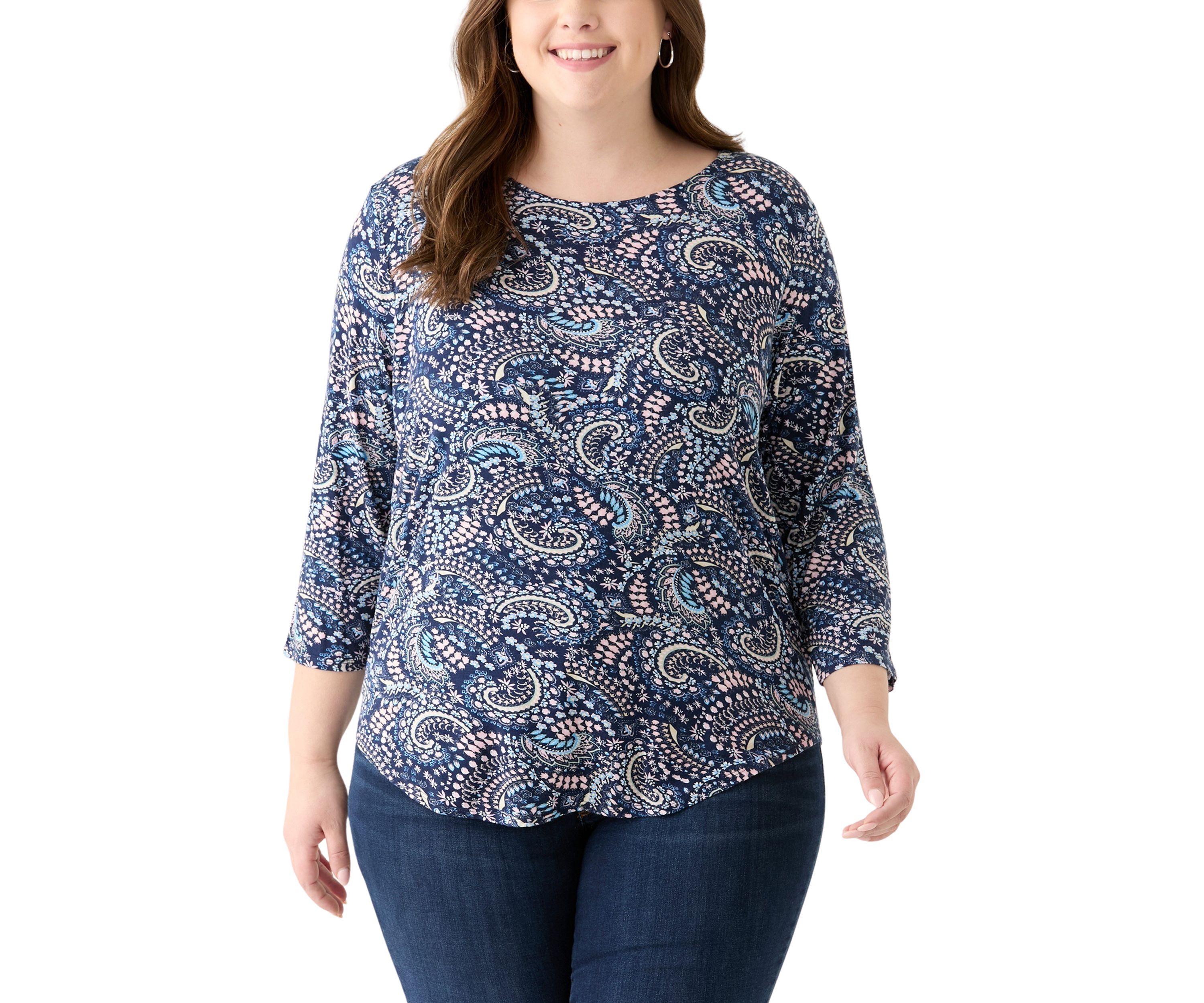 Plus Size 3/4 Sleeve Pleat Back Knit Top