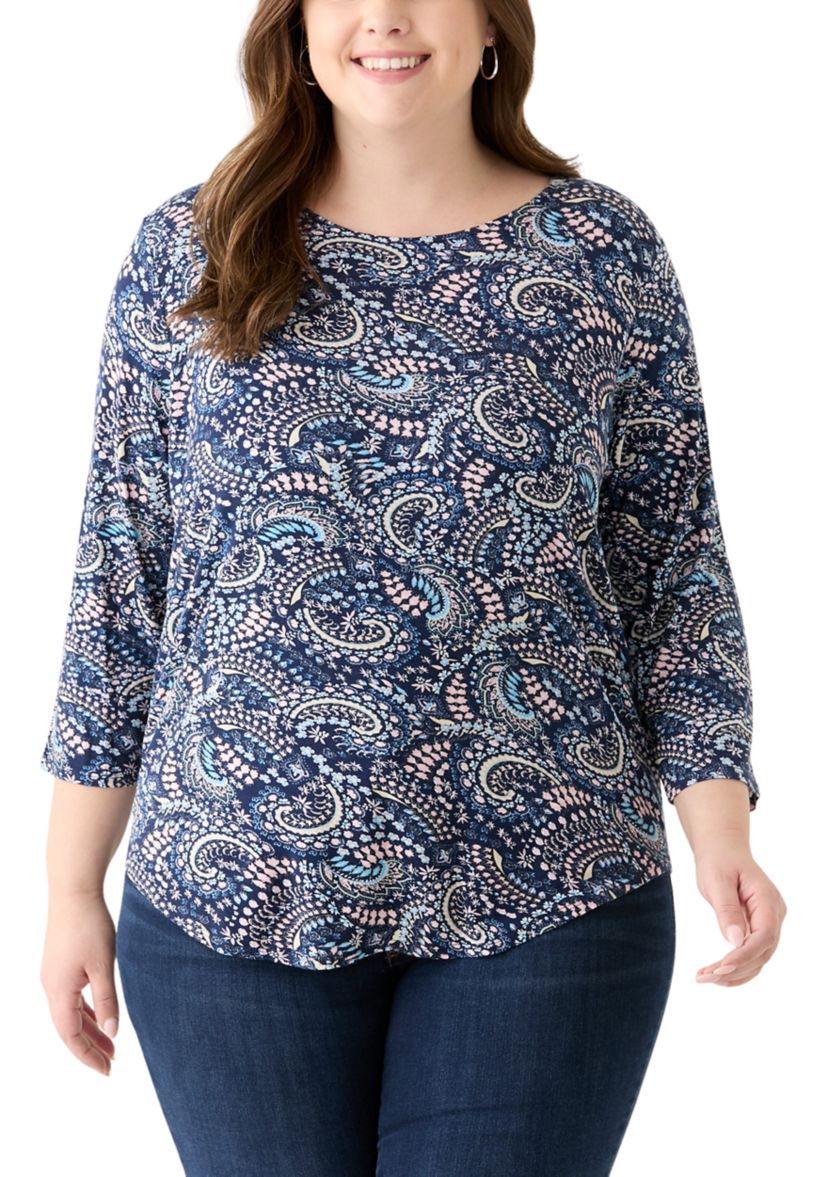 Plus Size 3/4 Sleeve Pleat Back Knit Top
