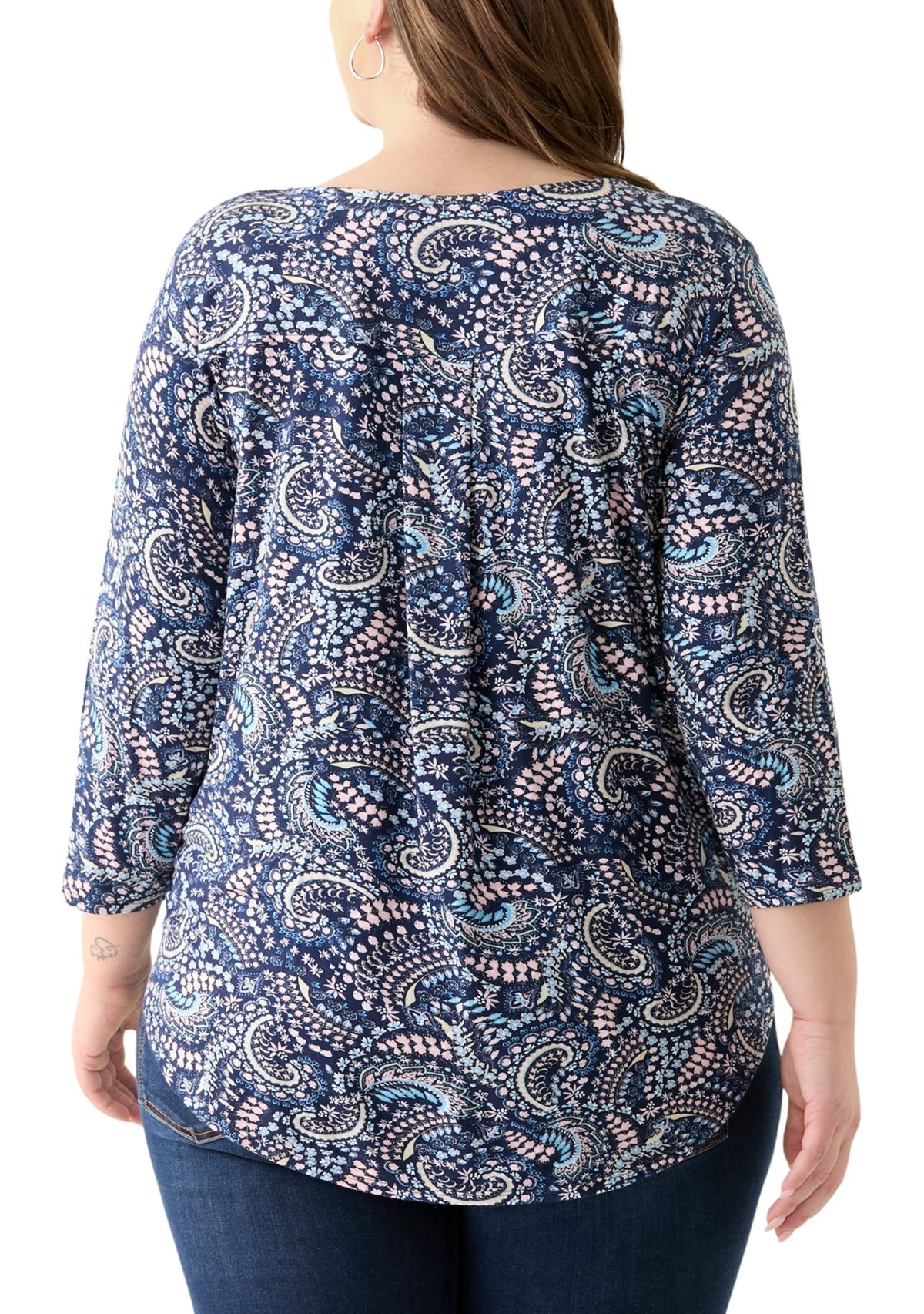 Plus Size 3/4 Sleeve Pleat Back Knit Top