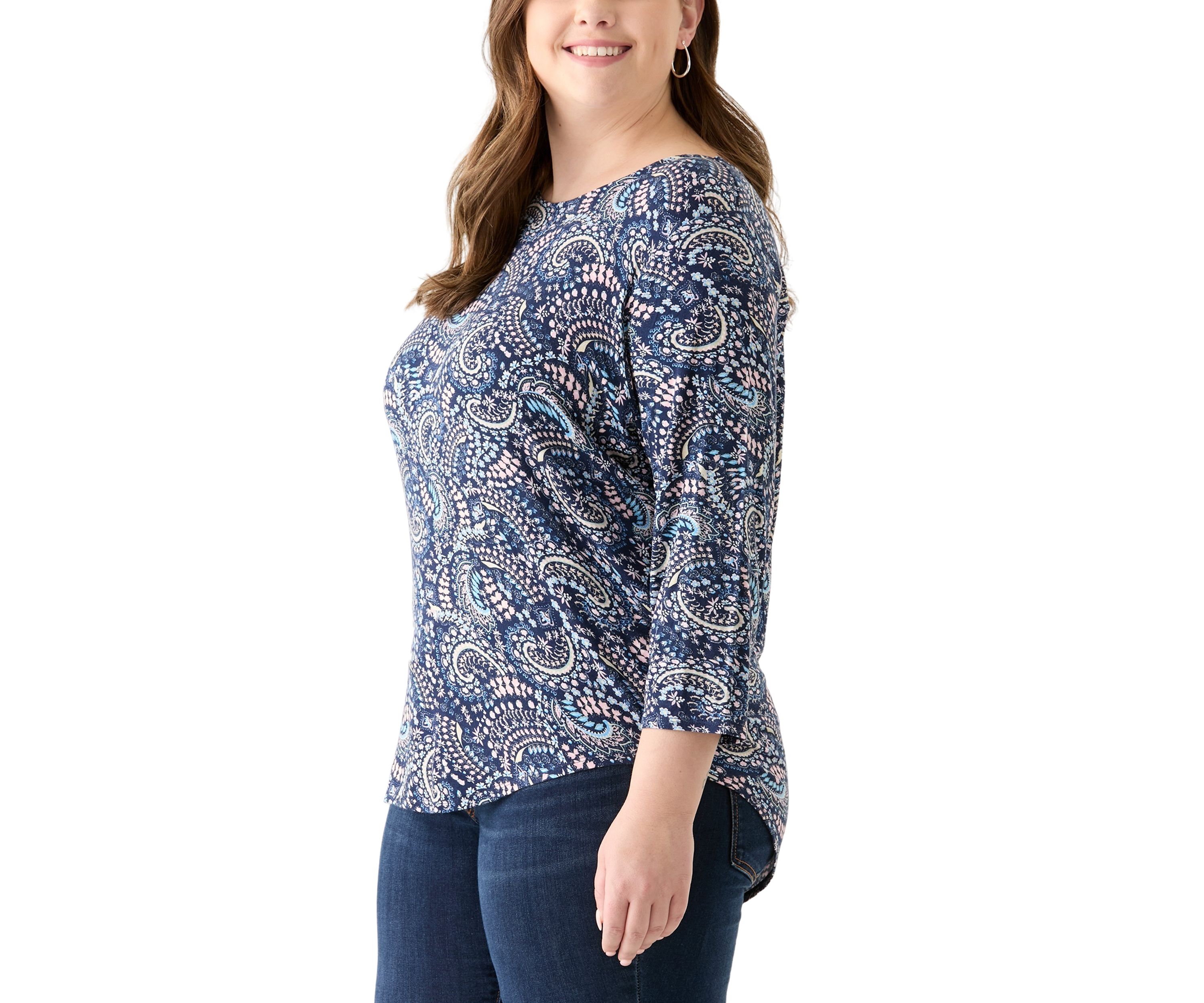 Plus Size 3/4 Sleeve Pleat Back Knit Top