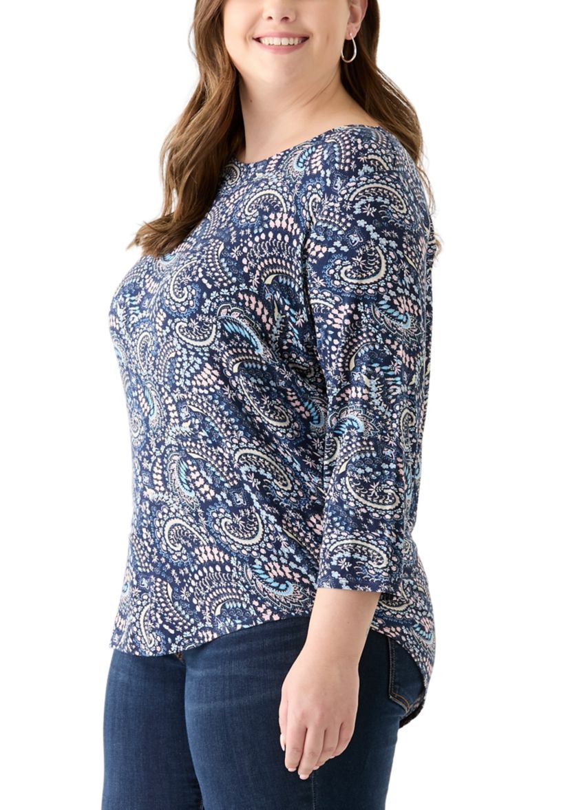 Plus Size 3/4 Sleeve Pleat Back Knit Top