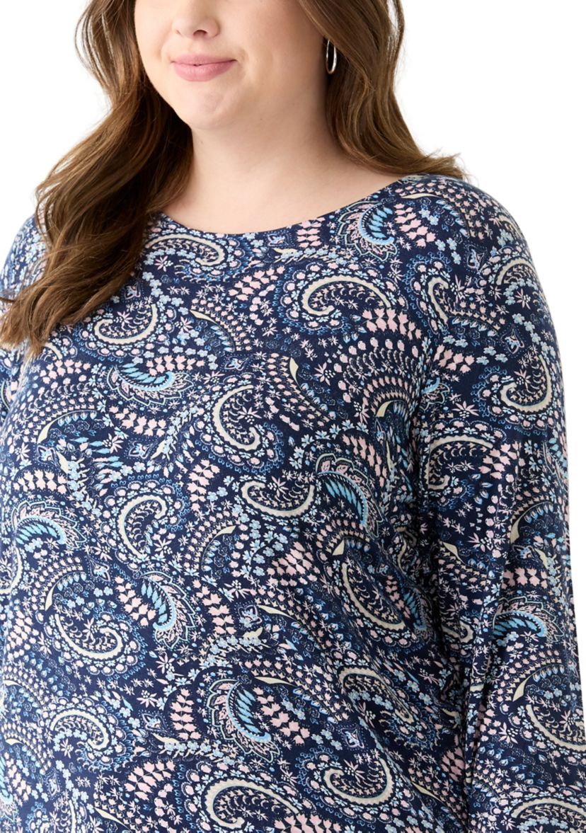 Plus Size 3/4 Sleeve Pleat Back Knit Top