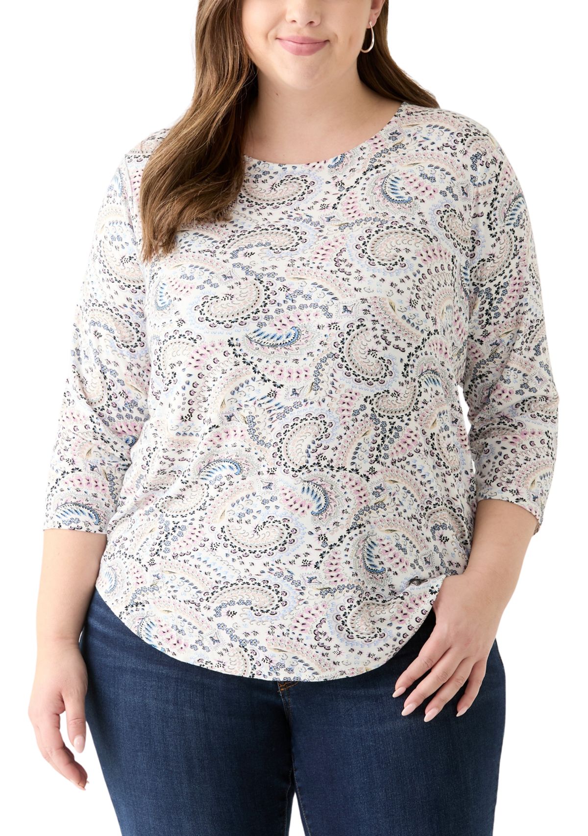 Plus Size 3/4 Sleeve Pleat Back Knit Top