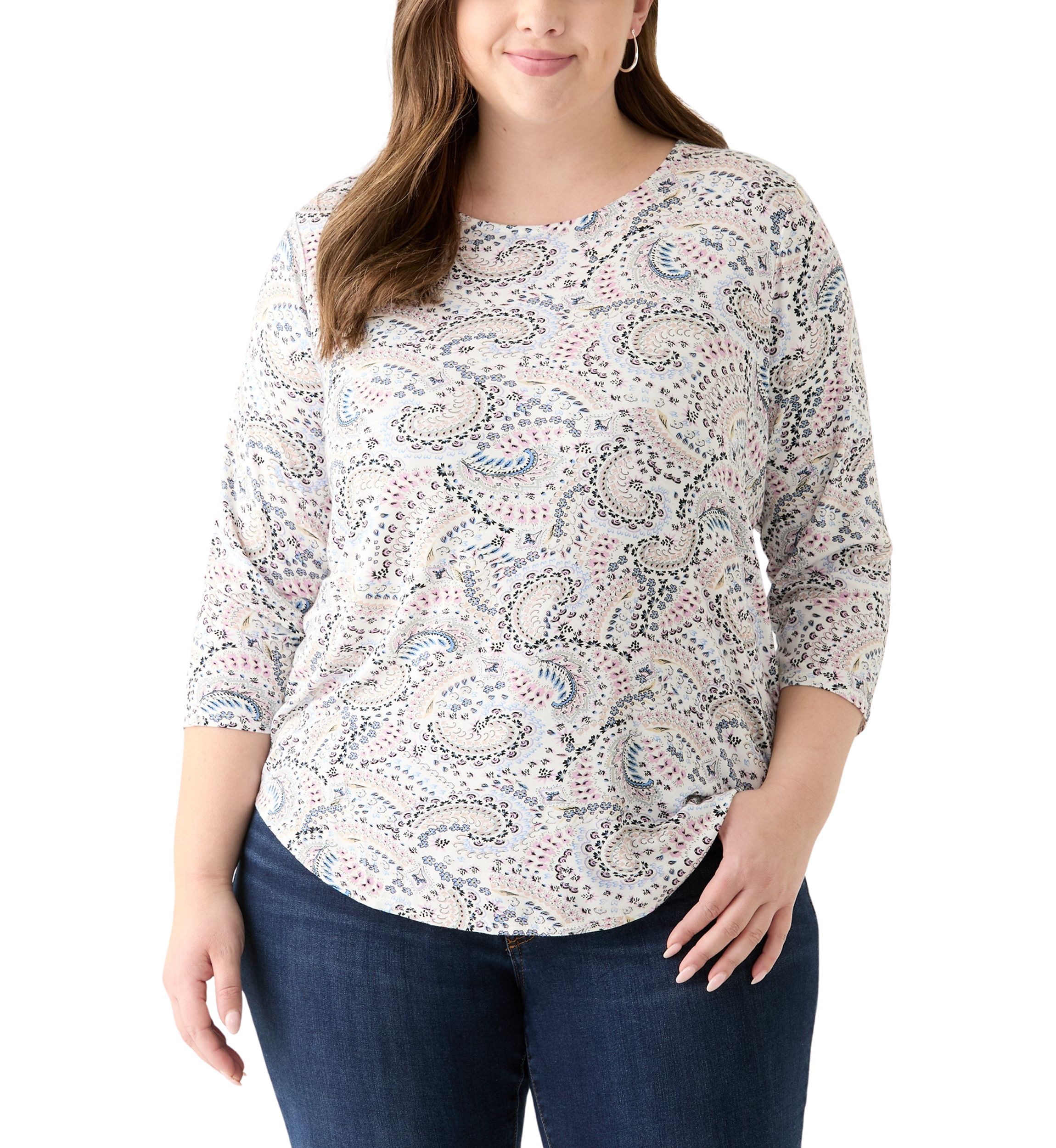 Plus Size 3/4 Sleeve Pleat Back Knit Top